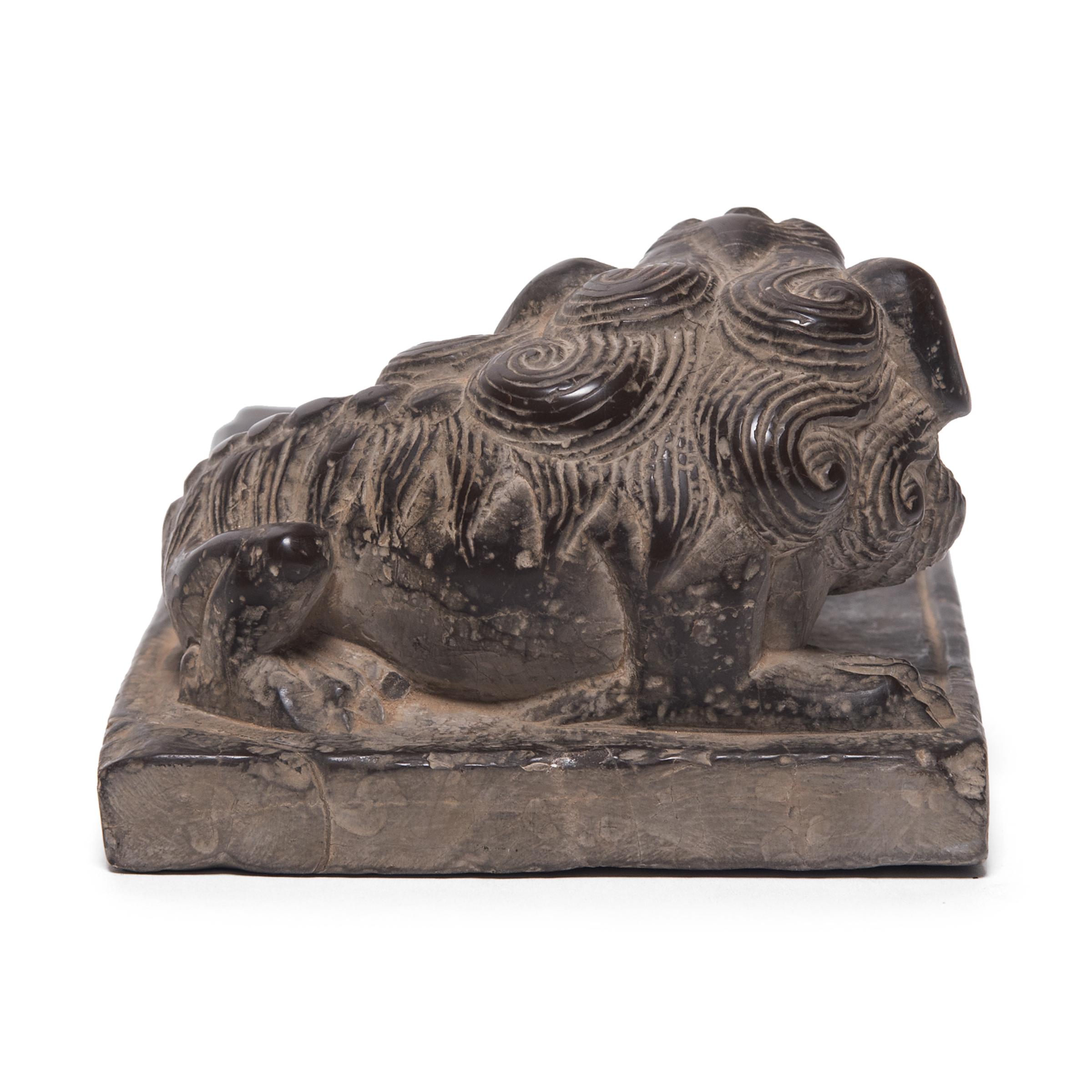 Hand-Carved Chinese Guardian's Tail Inkstone, circa 1850 For Sale