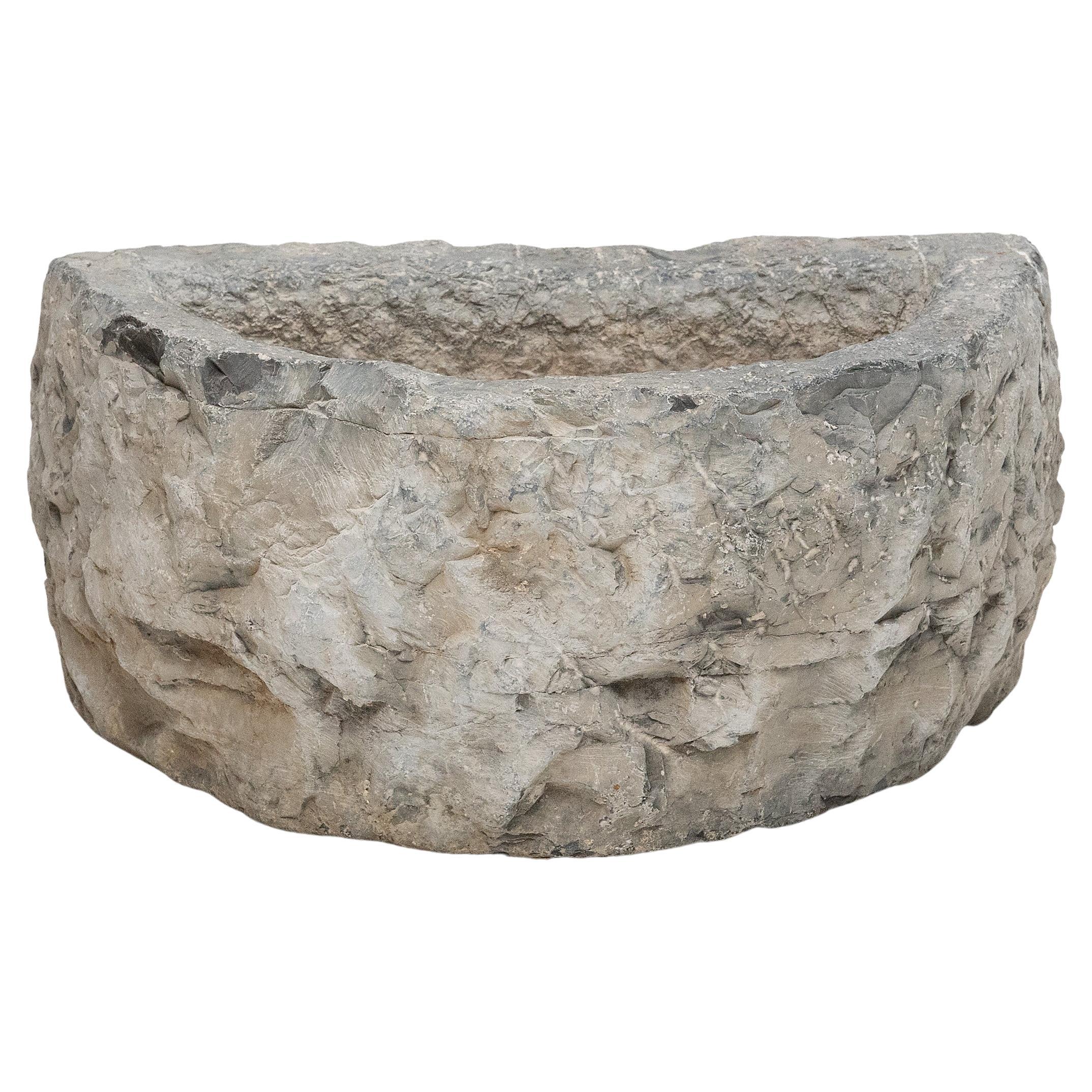 Chinese Half Moon Stone Trough, c. 1800 For Sale