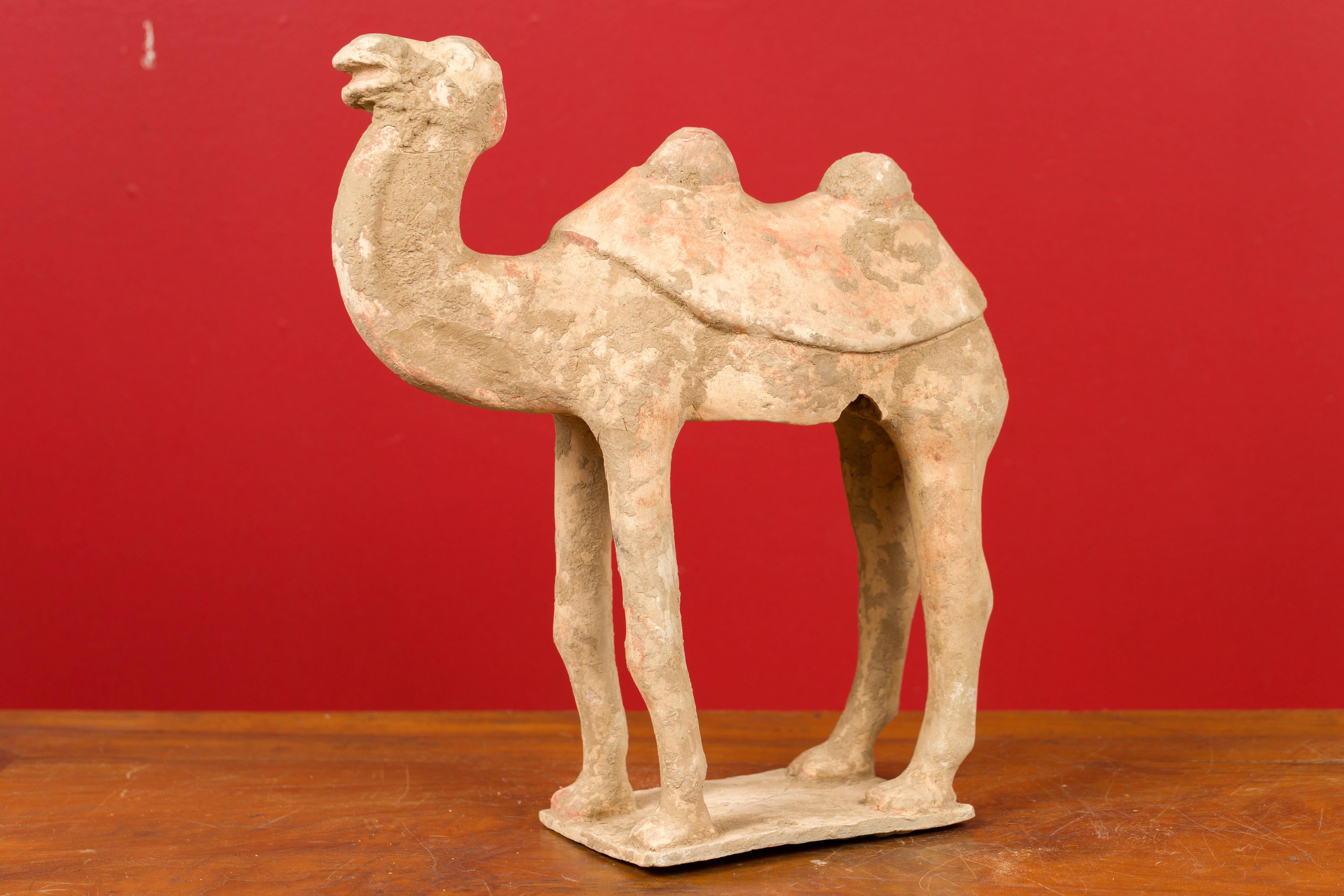 Chinese Han Dynasty 202 BC-200 AD Mingqi Camel with Original Orange Paint In Good Condition In Yonkers, NY