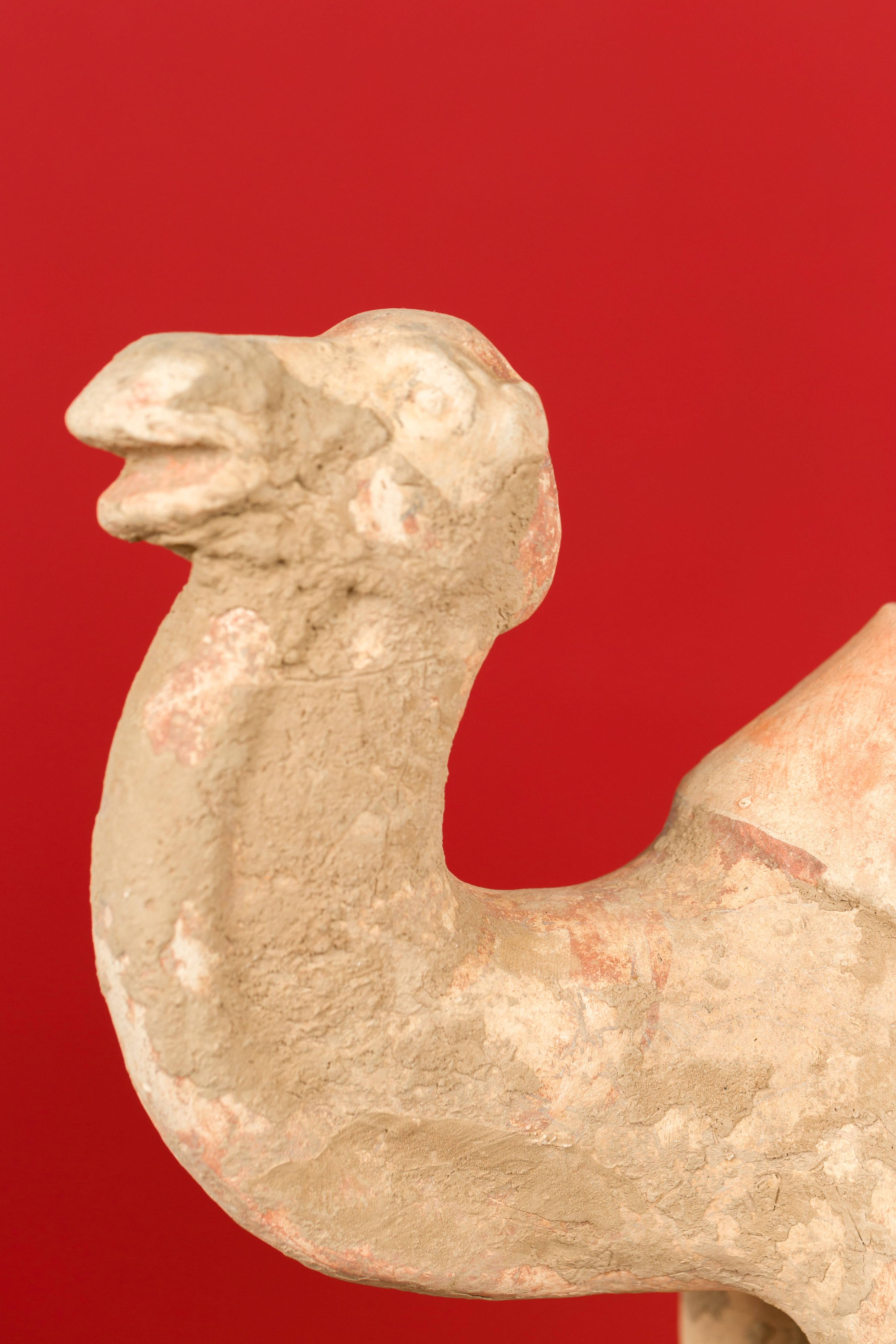 18th Century and Earlier Chinese Han Dynasty 202 BC-200 AD Mingqi Camel with Original Orange Paint