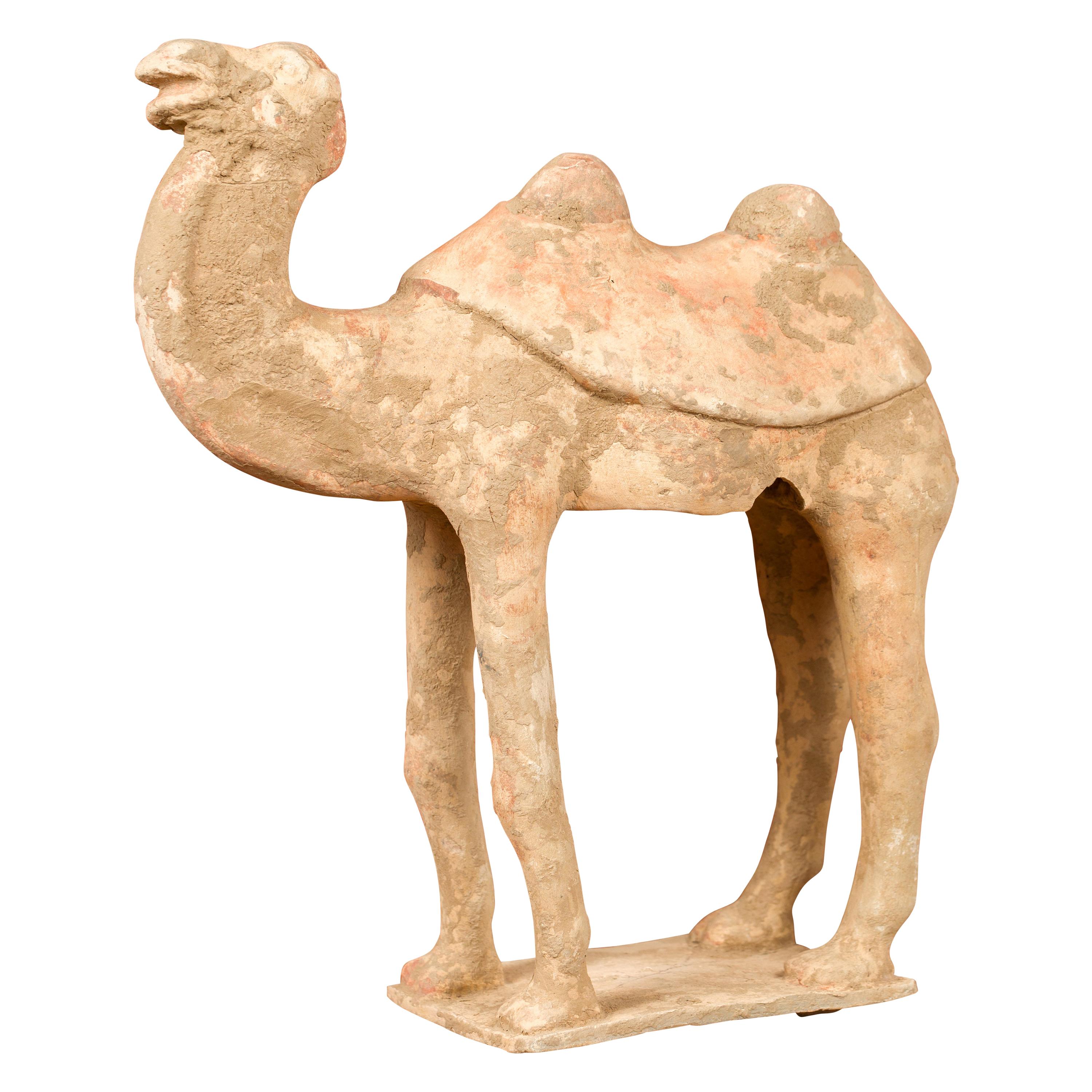 Chinese Han Dynasty 202 BC-200 AD Mingqi Camel with Original Orange Paint