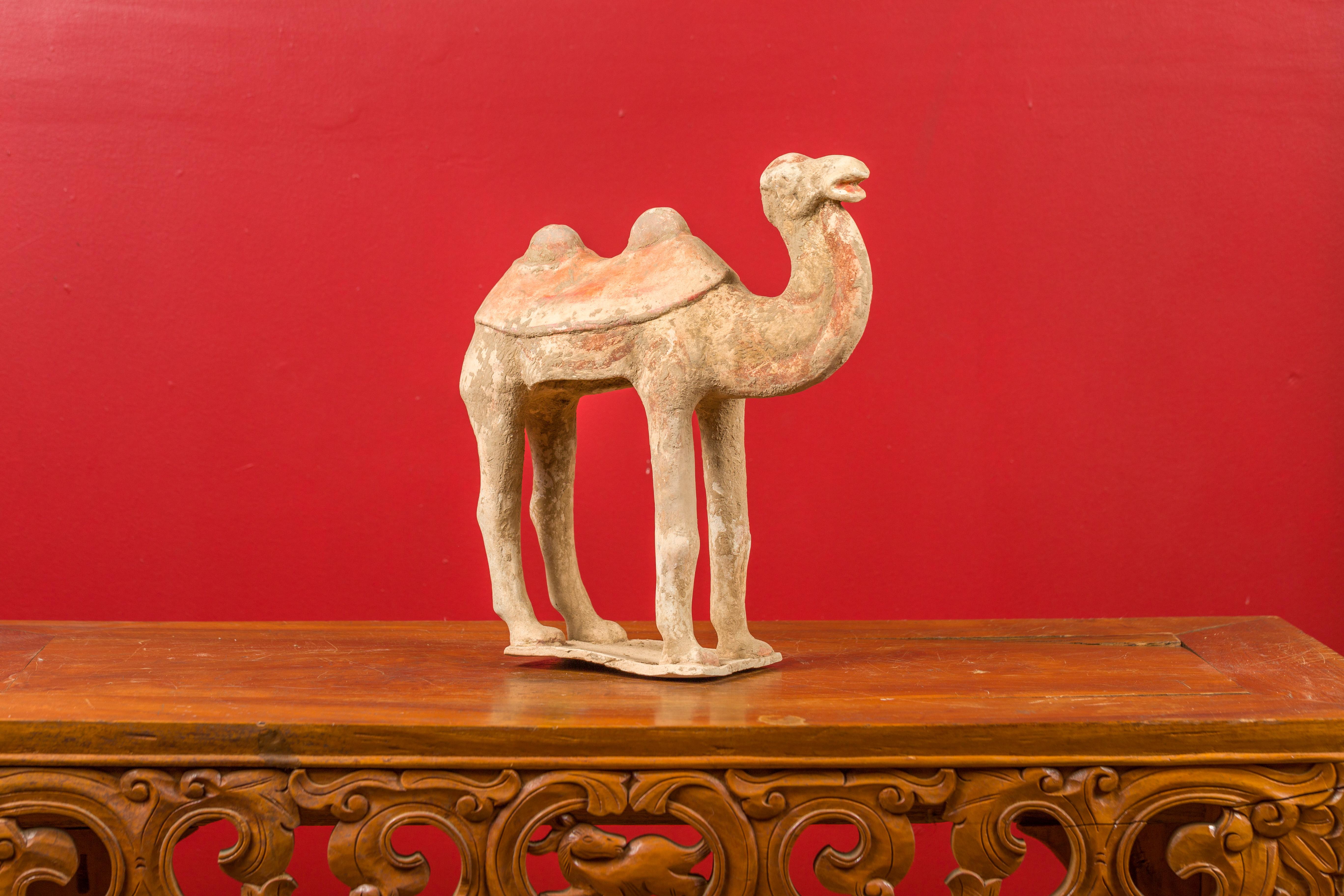 18th Century and Earlier Chinese Han Dynasty 202 BC-200 AD Mingqi Terracotta Camel with Original Paint