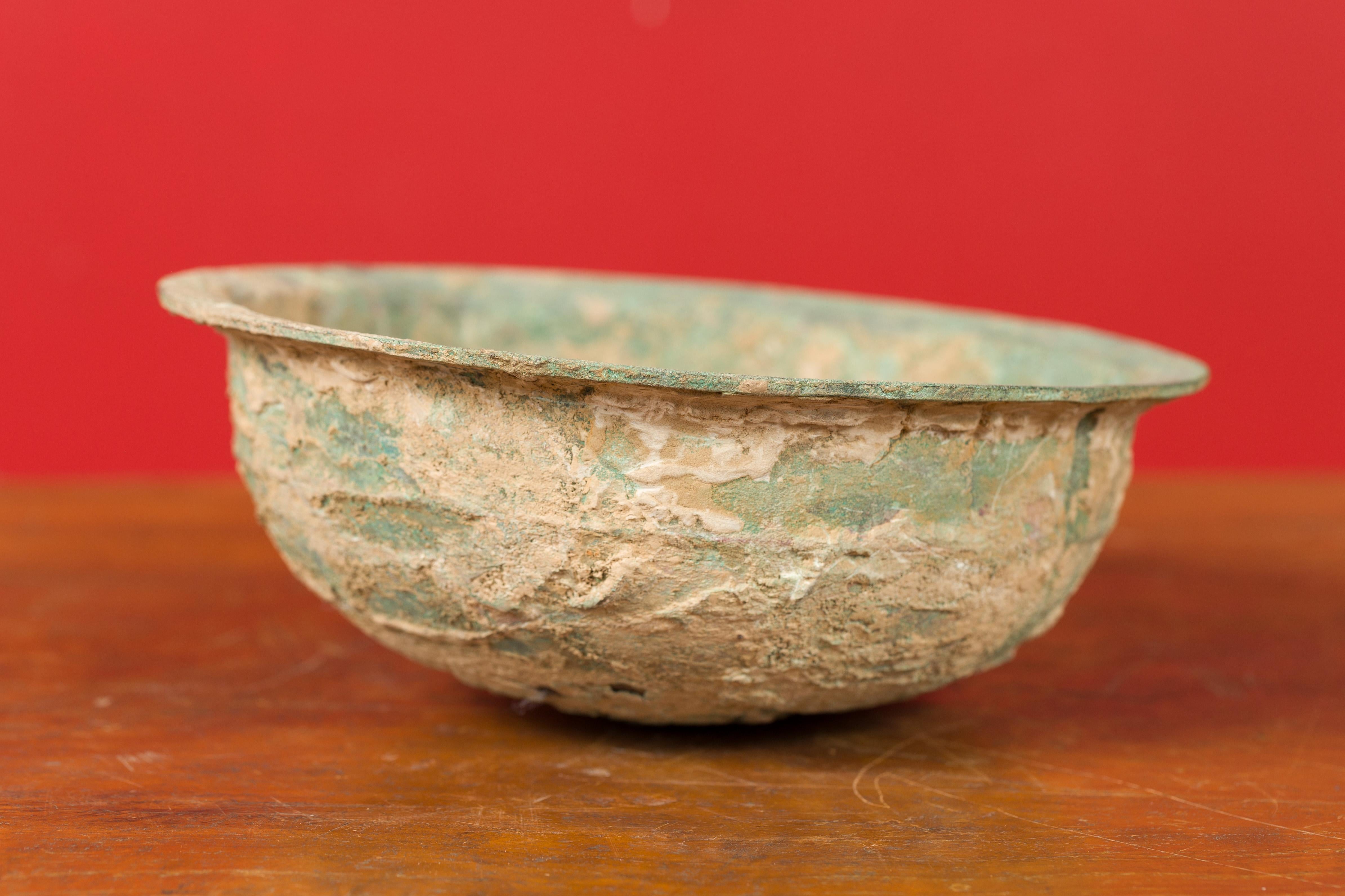 Chinese Han Dynasty Bronze Bowl circa 202 BC-200 AD with Mineral Deposits 6