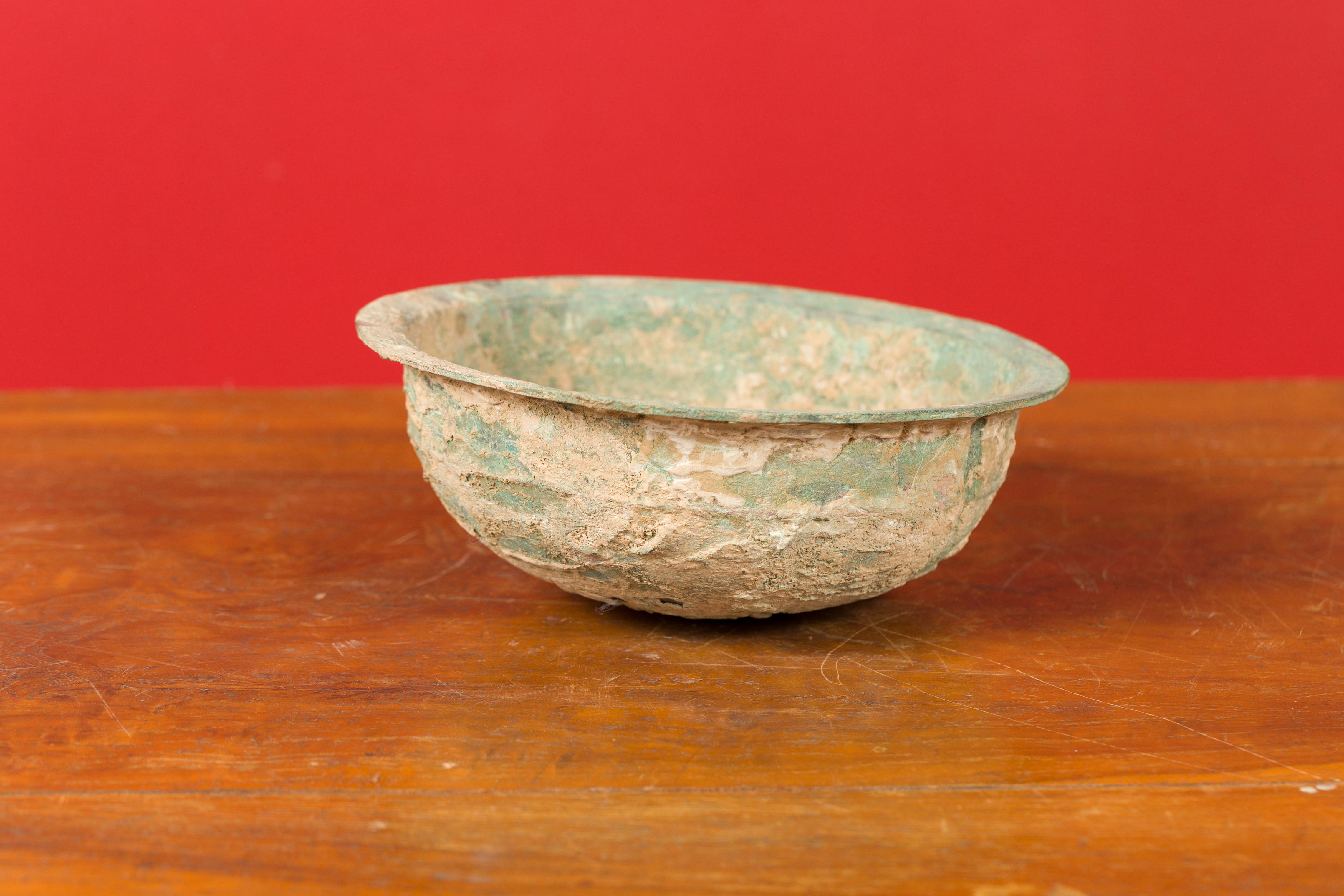 Chinese Han Dynasty Bronze Bowl circa 202 BC-200 AD with Mineral Deposits 7