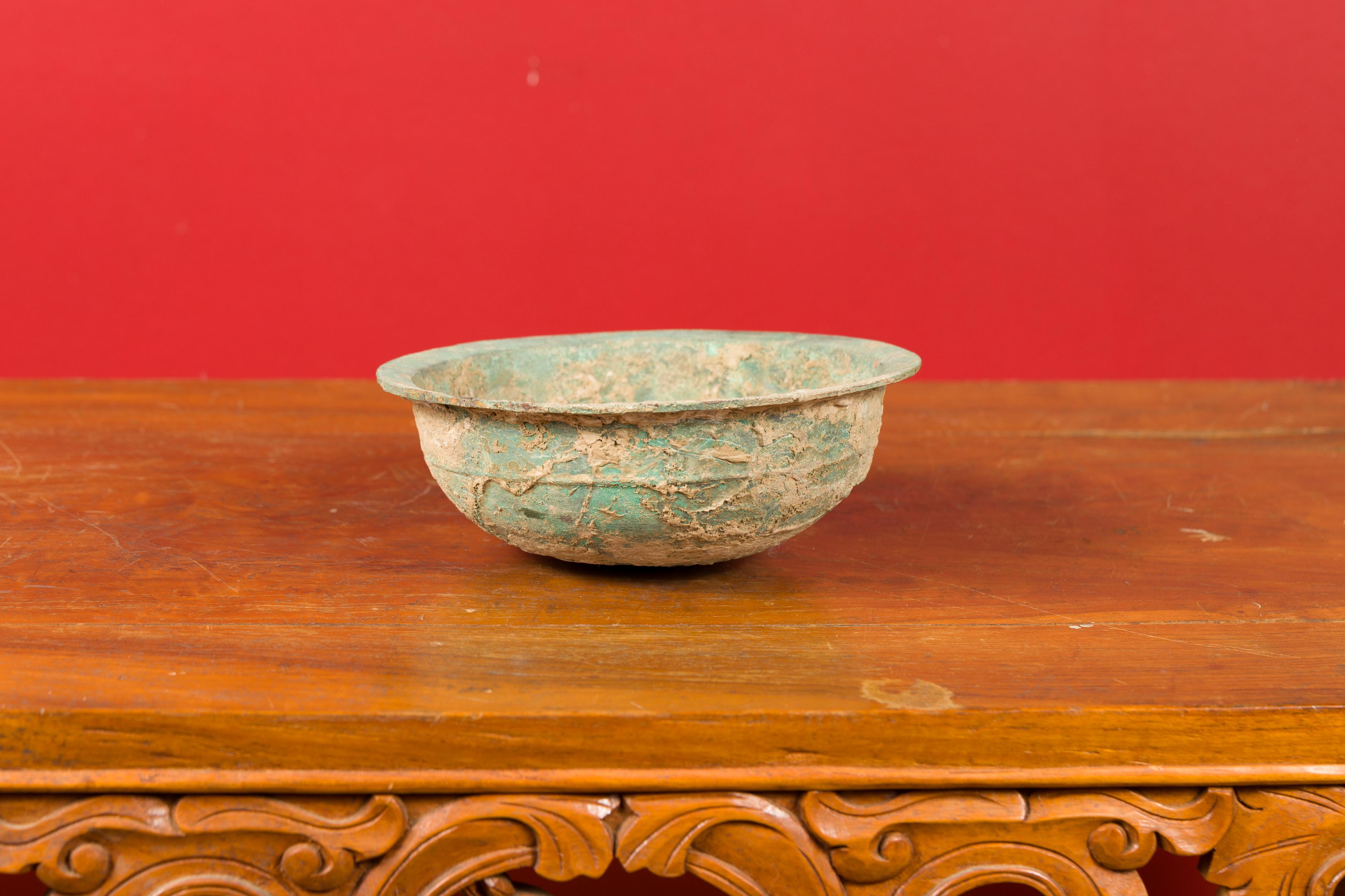 Chinese Han Dynasty Bronze Bowl circa 202 BC-200 AD with Mineral Deposits 8