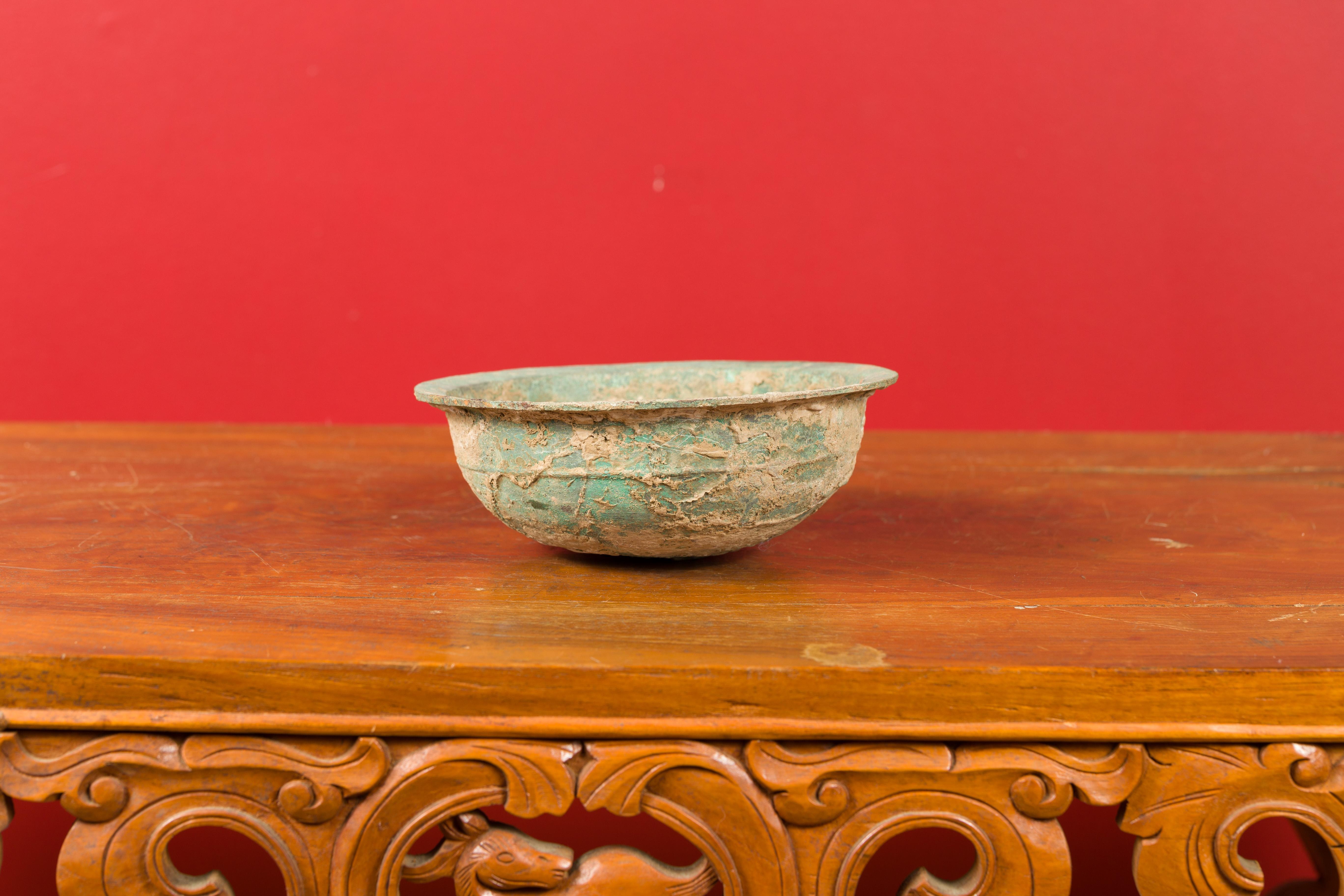 Chinese Han Dynasty Bronze Bowl circa 202 BC-200 AD with Mineral Deposits 9