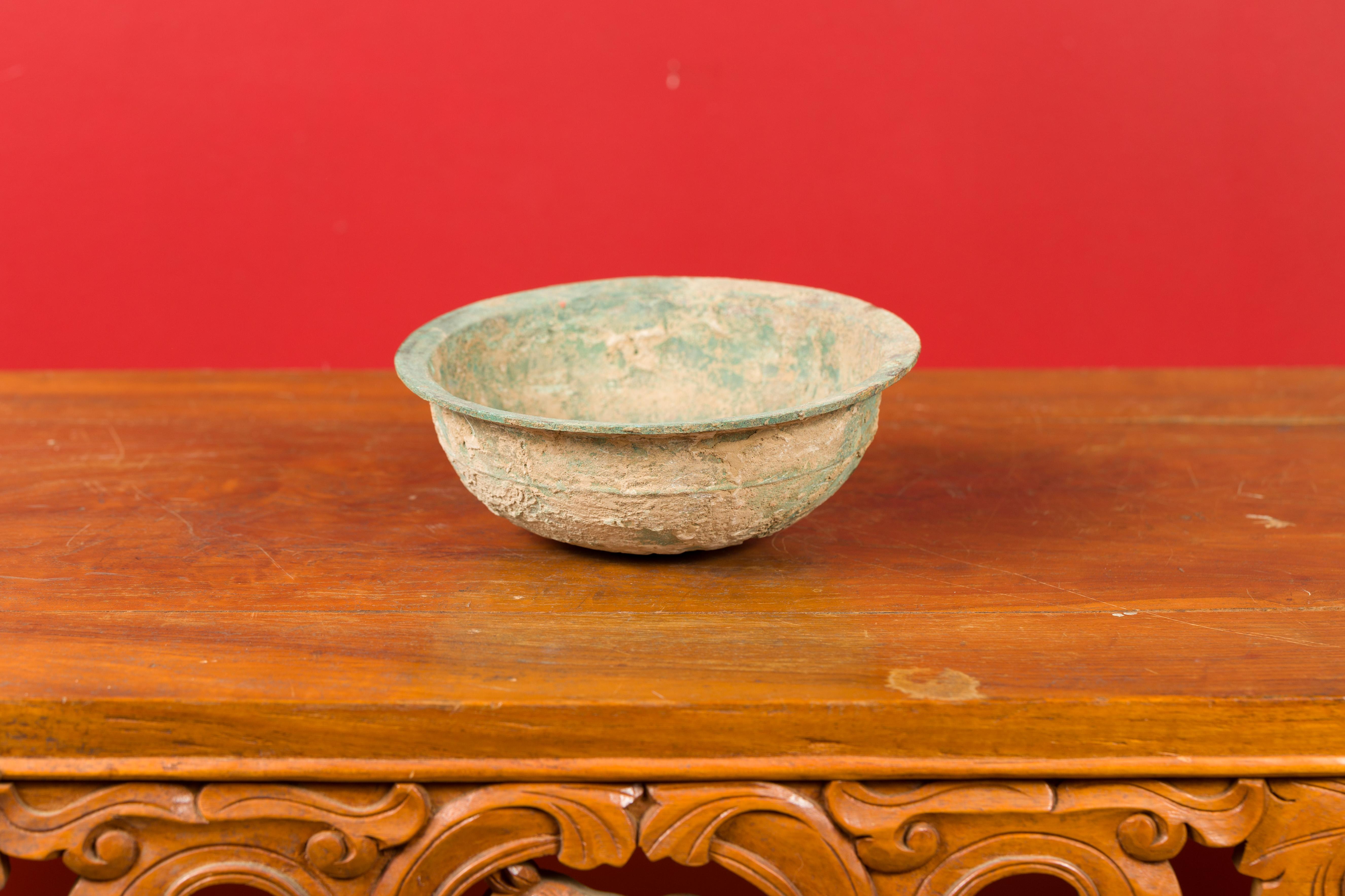 18th Century and Earlier Chinese Han Dynasty Bronze Bowl circa 202 BC-200 AD with Mineral Deposits