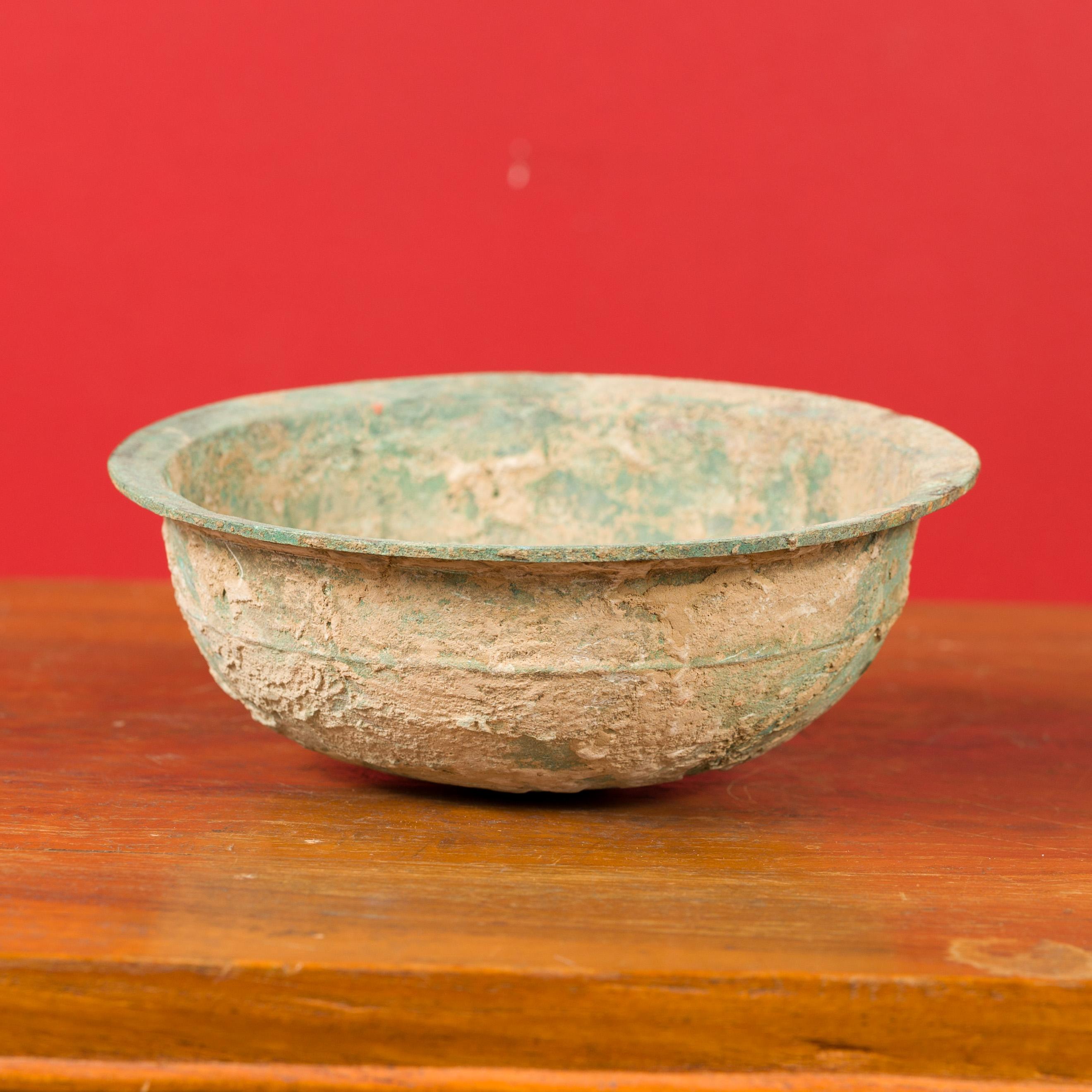 Chinese Han Dynasty Bronze Bowl circa 202 BC-200 AD with Mineral Deposits 1