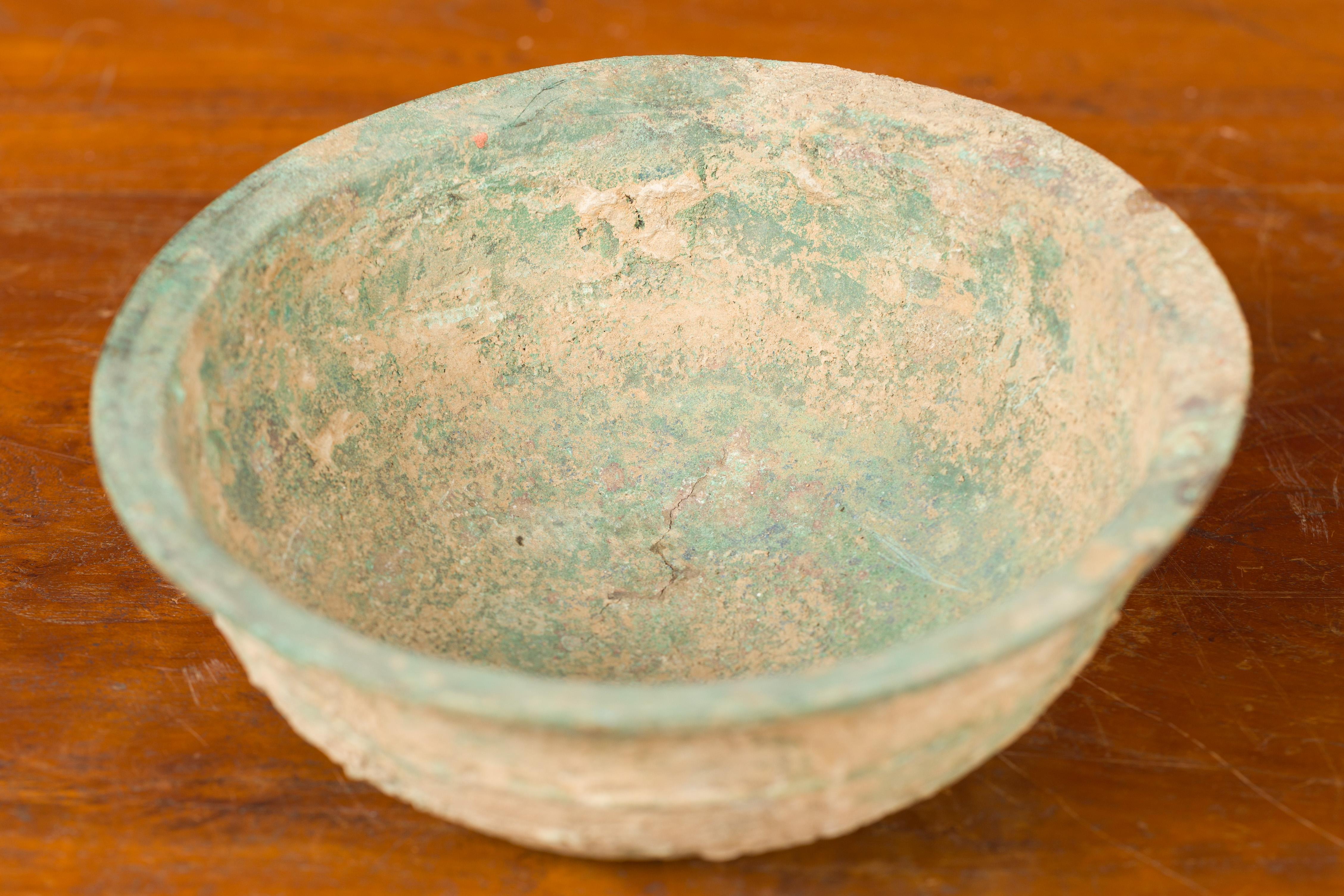 Chinese Han Dynasty Bronze Bowl circa 202 BC-200 AD with Mineral Deposits 4