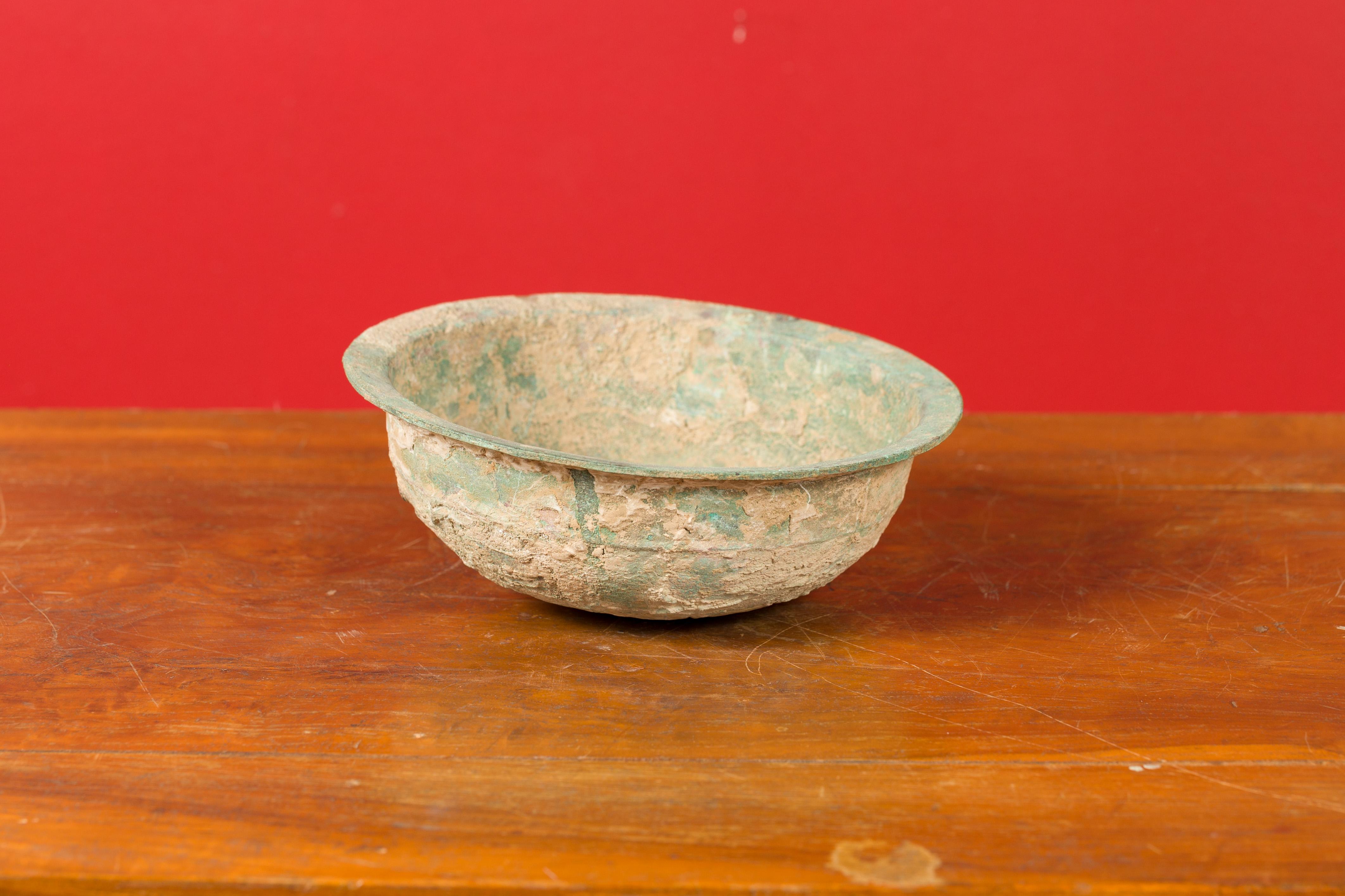 Chinese Han Dynasty Bronze Bowl circa 202 BC-200 AD with Mineral Deposits 5