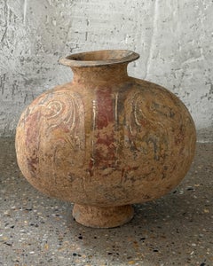 Chinese Han Dynasty Cocoon Vessel with Traditional  Painted Cloud Scroll Design