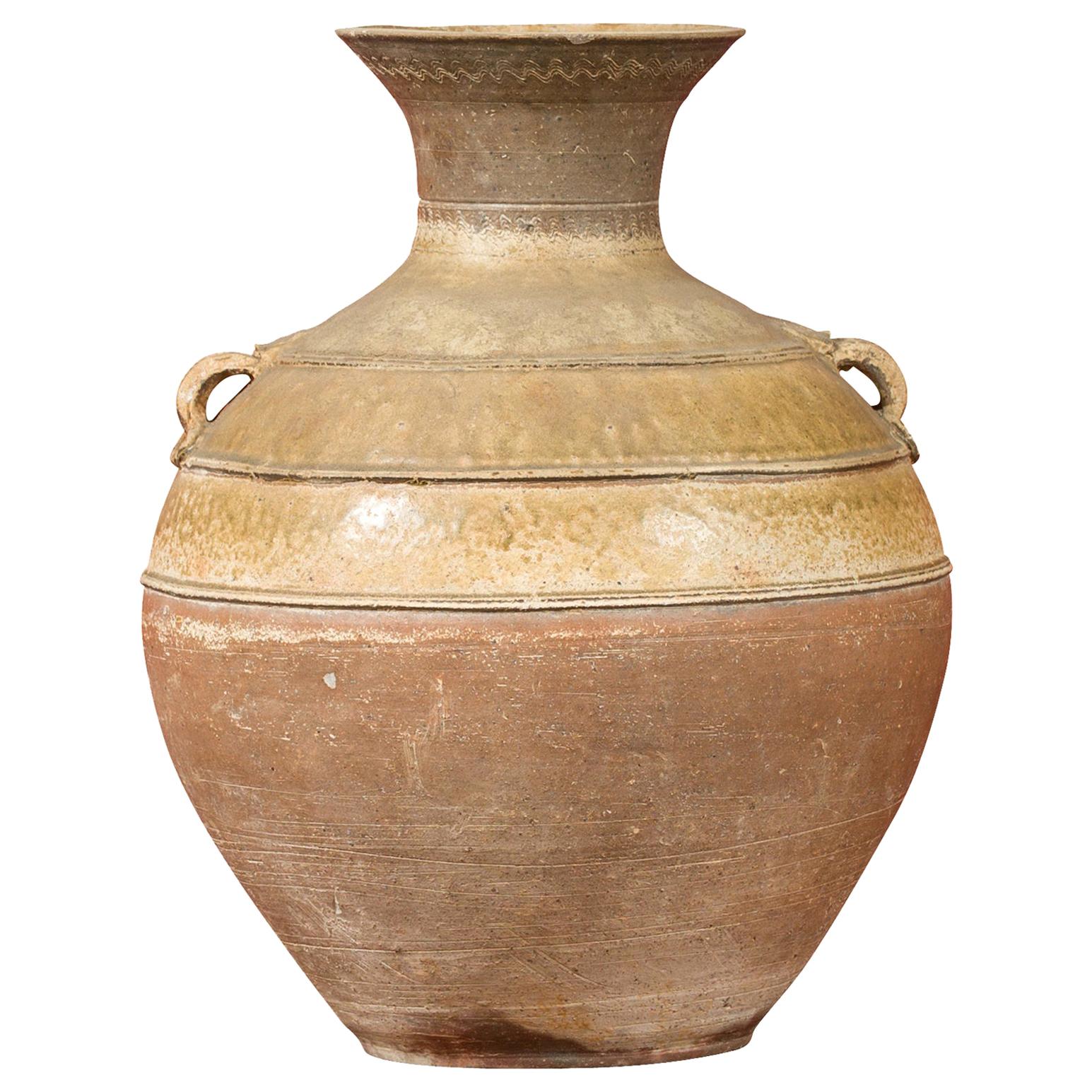 Chinese Han Dynasty Glazed Hu Vessel with Petite Handles, circa 202 BC-200 AD For Sale