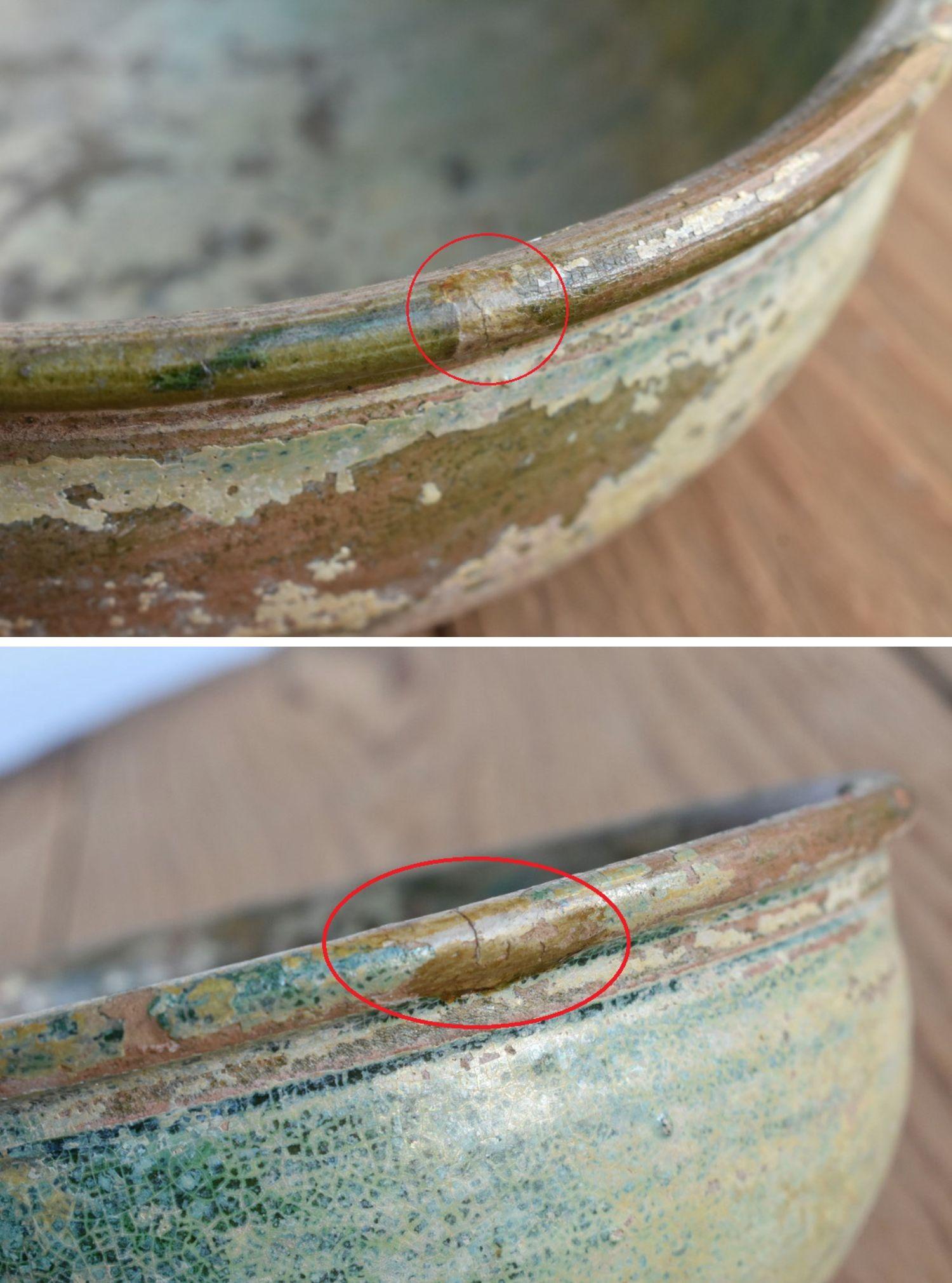 Chinese Han Dynasty Green Glaze Pottery Bowl / Ancient Excavated Pottery For Sale 9