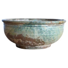 Chinese Han Dynasty Green Glaze Pottery Bowl / Ancient Excavated Pottery