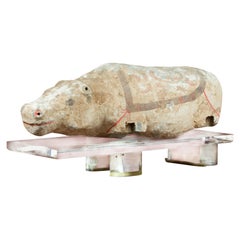 Chinese Han Dynasty Hand Painted Terracotta Hippopotamus on Custom Lucite Base