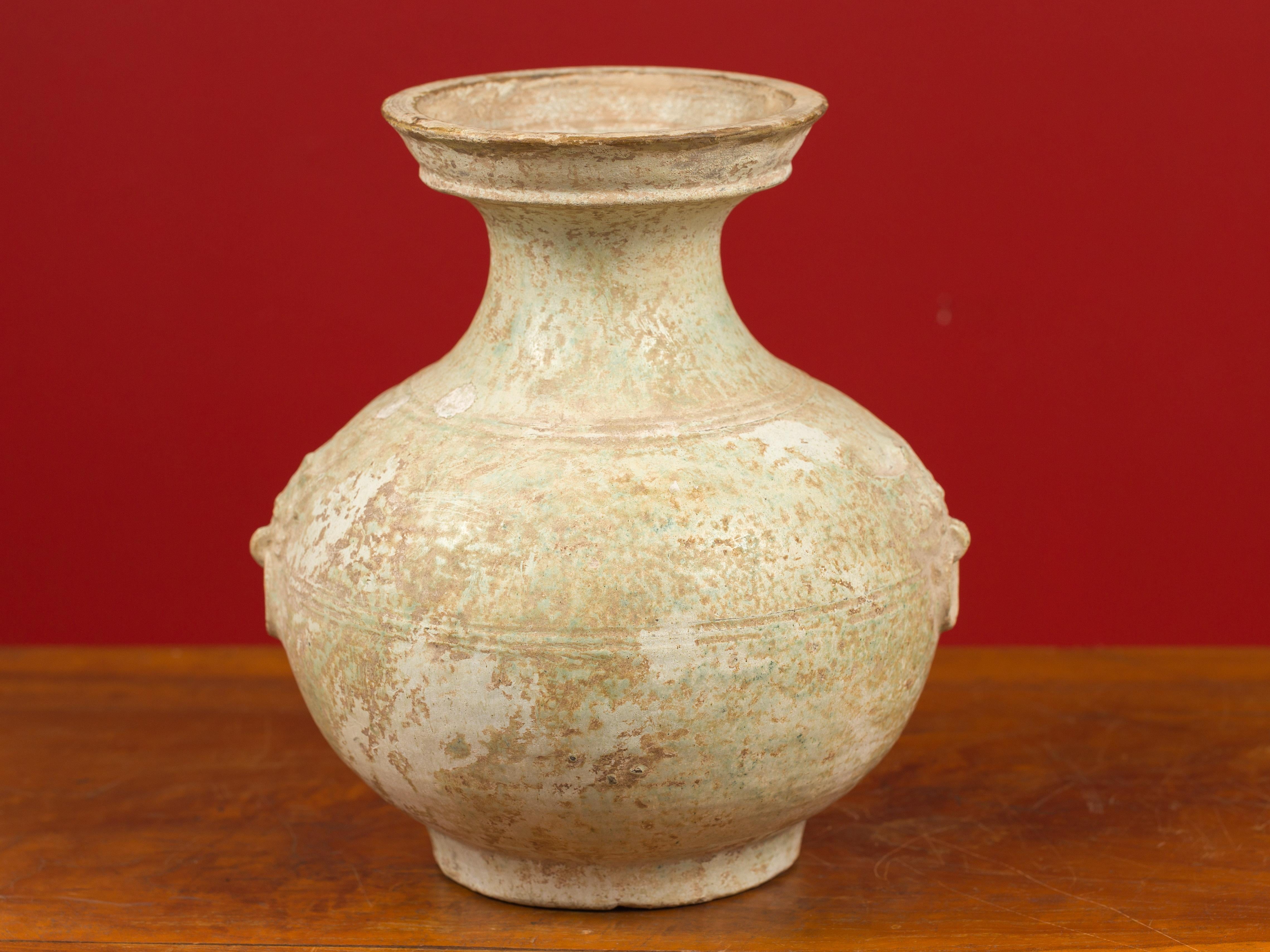Chinese Han Dynasty Hu Vessel with Light Green Glaze and Decorative Rings 5