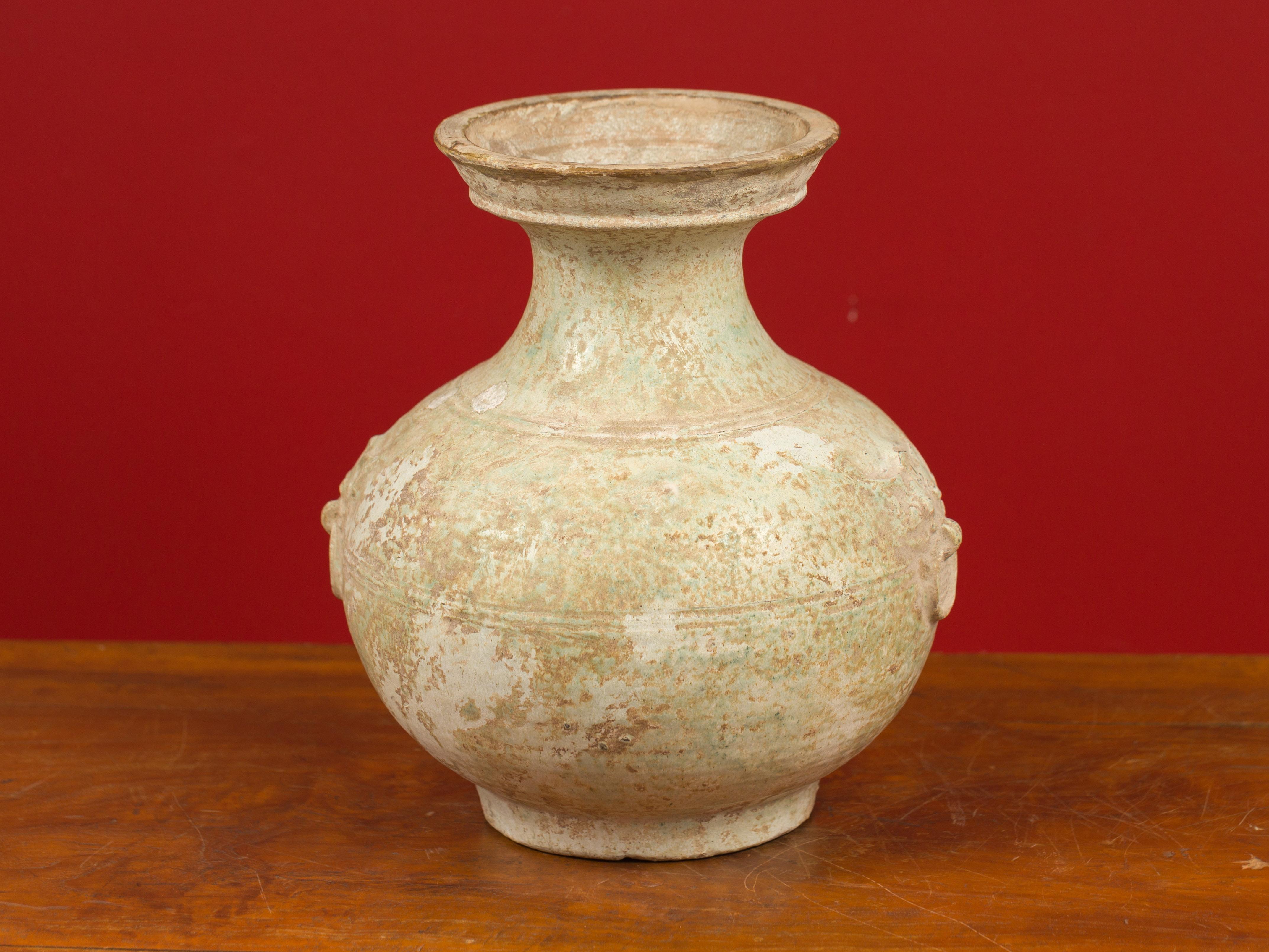 Chinese Han Dynasty Hu Vessel with Light Green Glaze and Decorative Rings 2