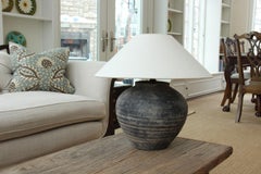Chinese Han Dynasty Large Unglazed Belly Jar as Table Lamp