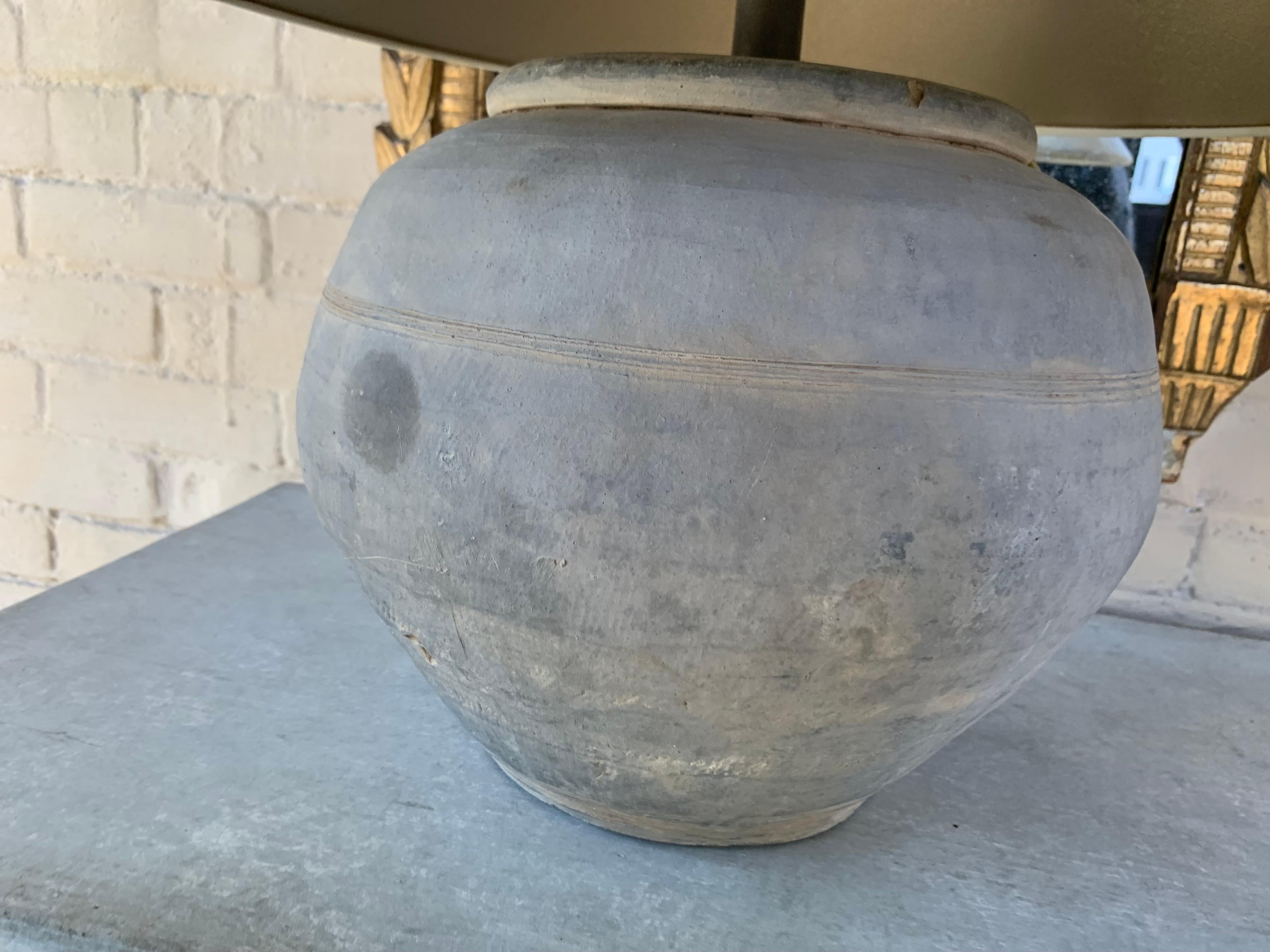 Chinese Han Dynasty Large Unglazed Belly Jar as Table Lamp In Excellent Condition In Wichita, KS