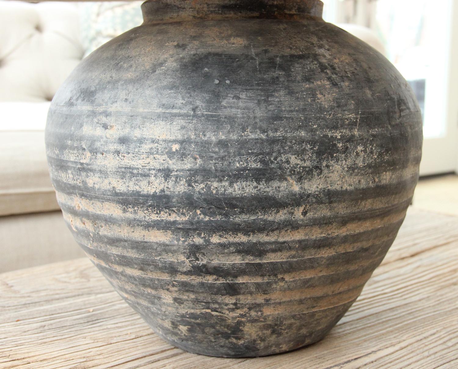 18th Century and Earlier Chinese Han Dynasty Large Unglazed Belly Jar as Table Lamp