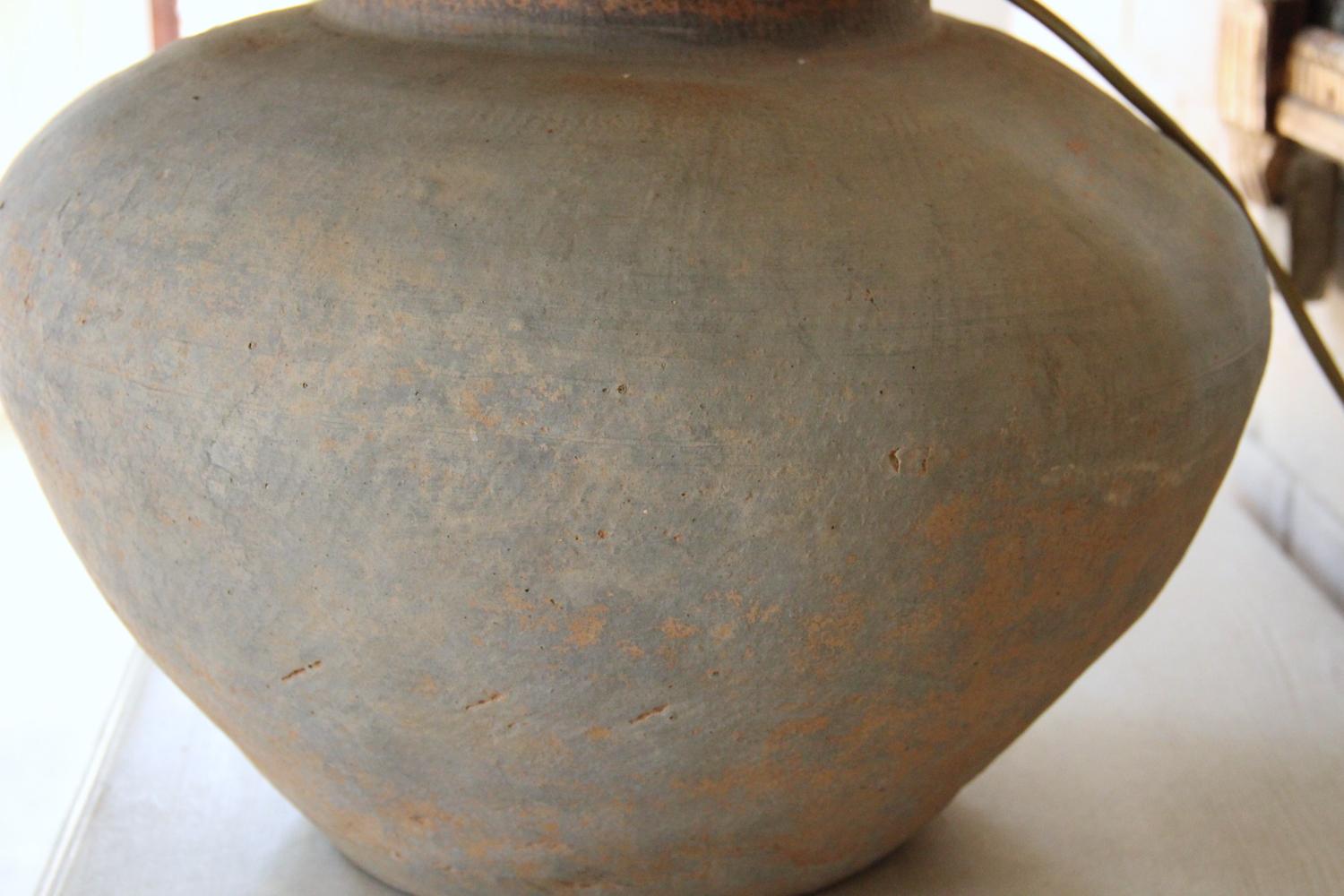 Chinese Han Dynasty Large Unglazed Belly Jar as Table Lamp In Excellent Condition In Wichita, KS