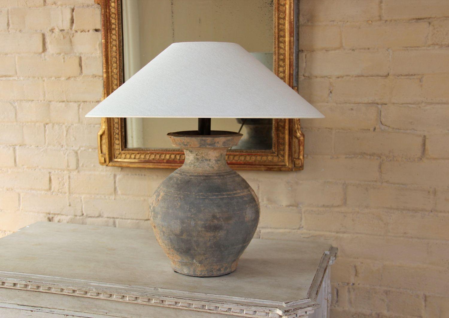 Hand-Crafted Chinese Han Dynasty Large Unglazed Jar Mounted as Table Lamp