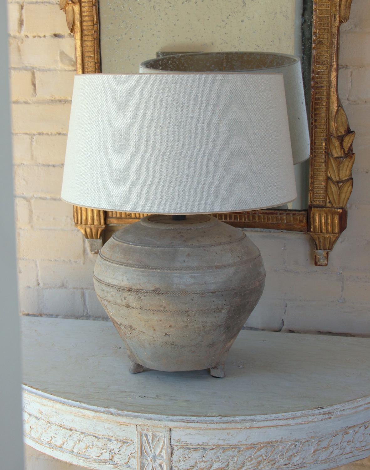 Chinese Han Dynasty Large Unglazed Belly Vase as Table Lamp 6