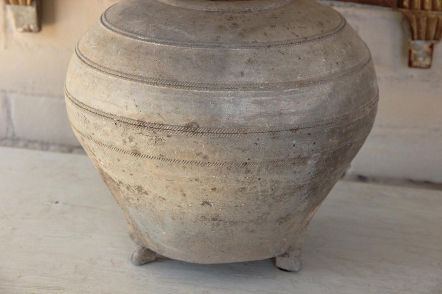 Terracotta Chinese Han Dynasty Large Unglazed Belly Vase as Table Lamp