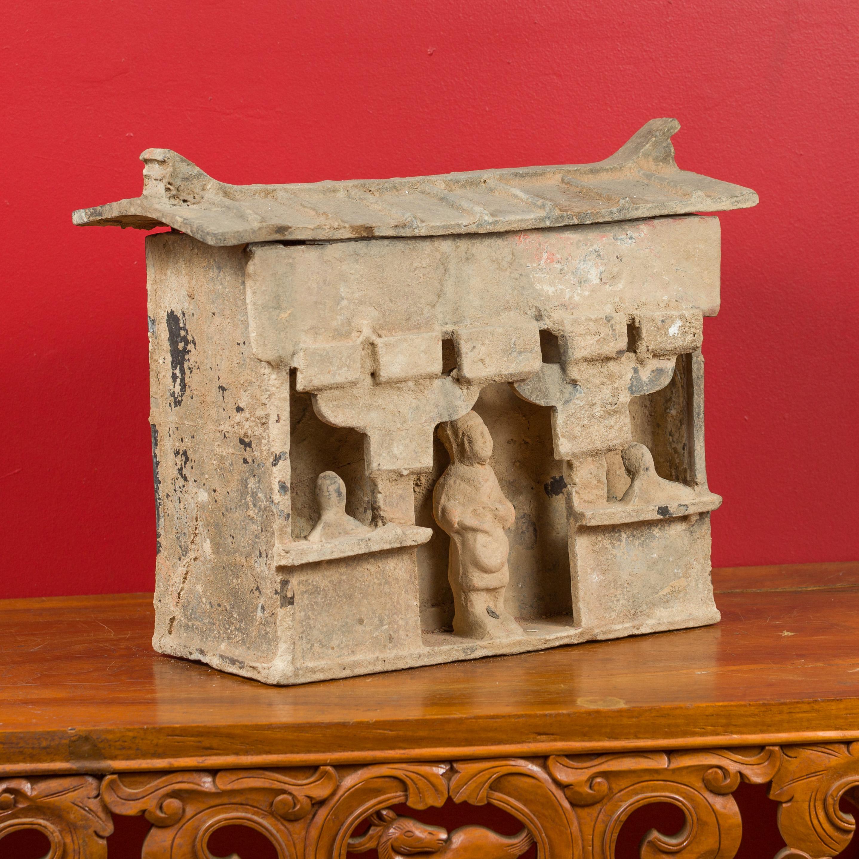18th Century and Earlier Chinese Han Dynasty Mingqi House Model with Its Inhabitants, circa 202 BC-200 AD