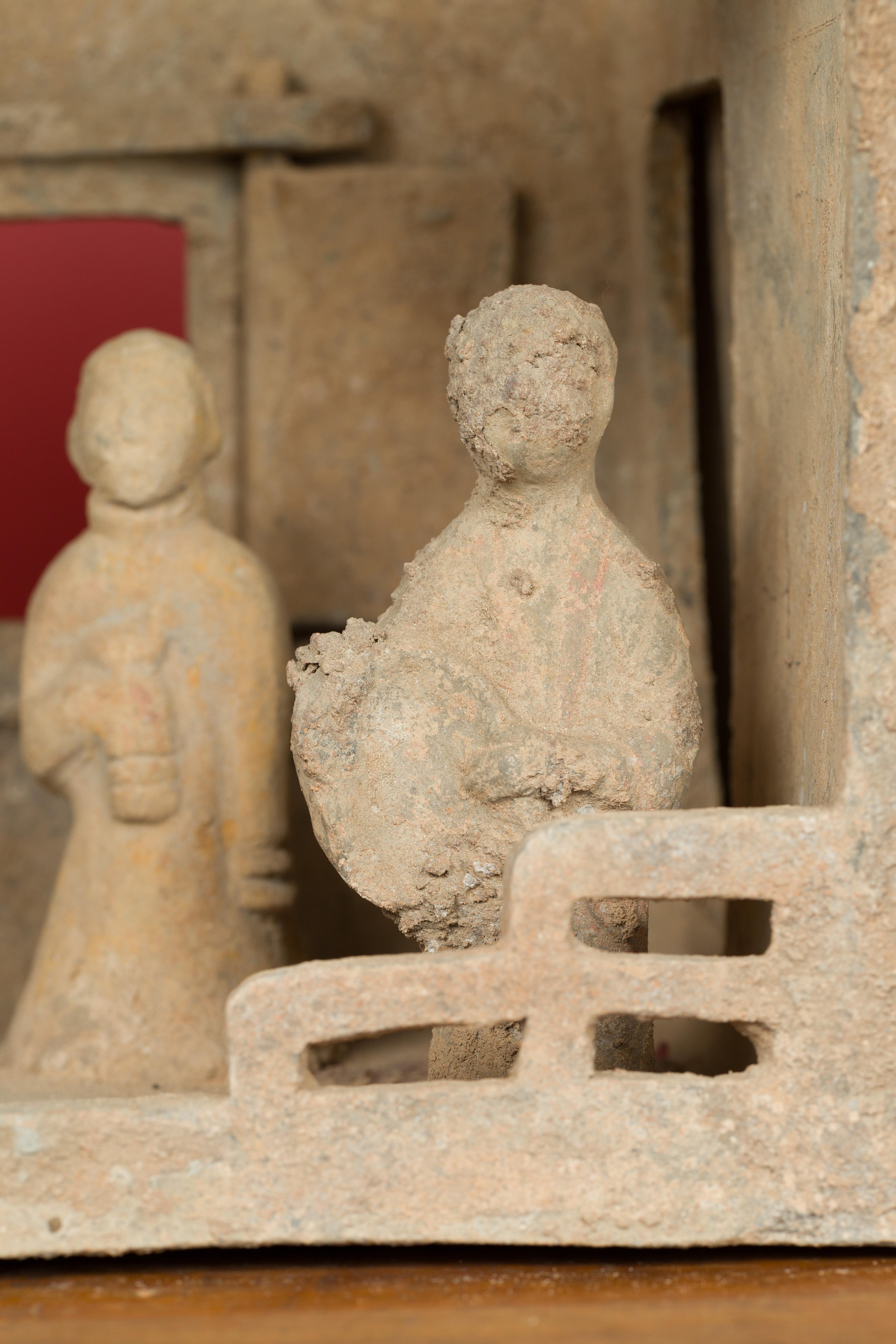 Asian Chinese Han Dynasty Mingqi House Model with Its Inhabitants, circa 206 BC-AD 221