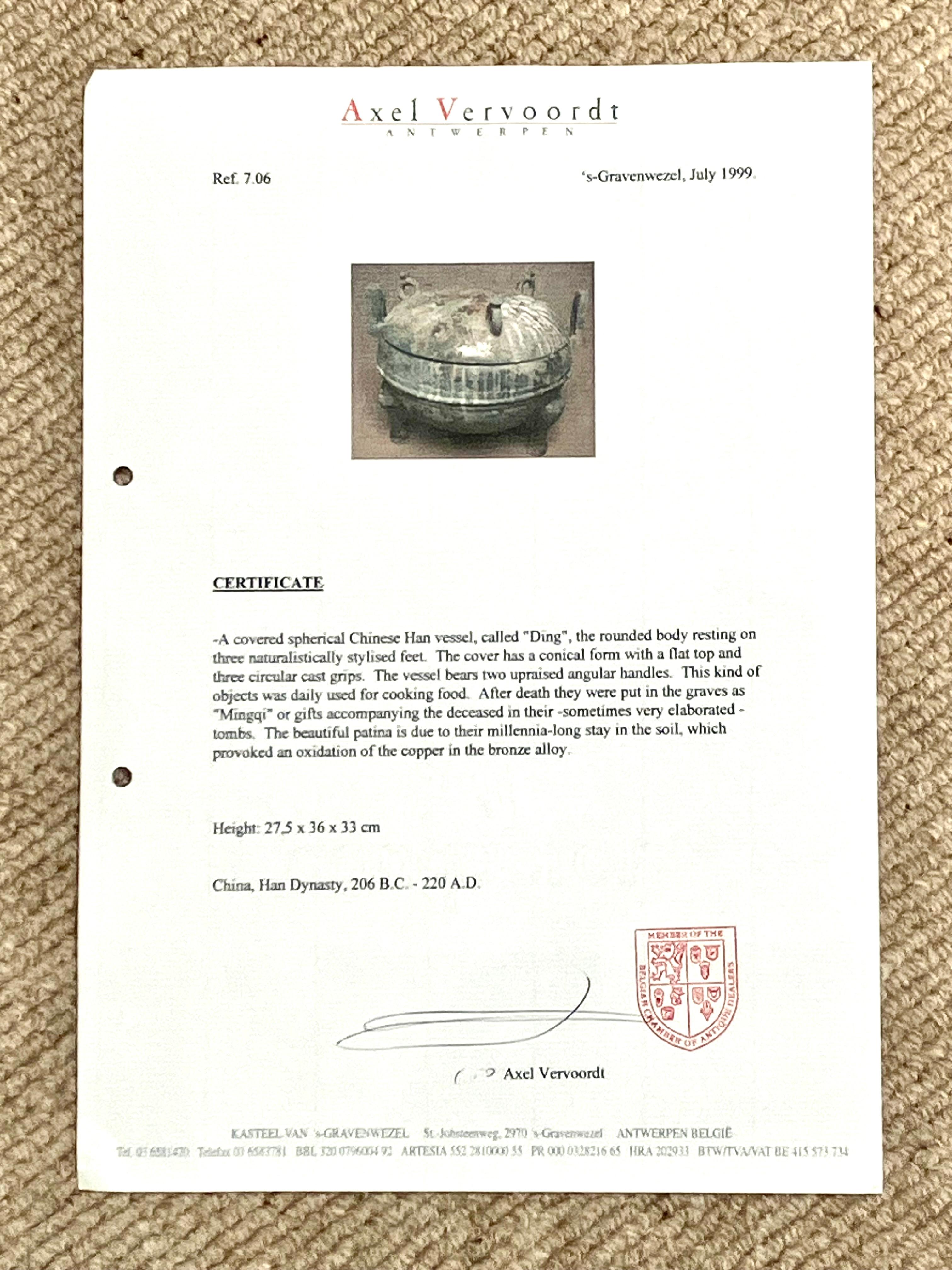 Chinese Han Dynasty Patinated  Bronze Covered Bowl Provenance: Axel Vervoordt 9