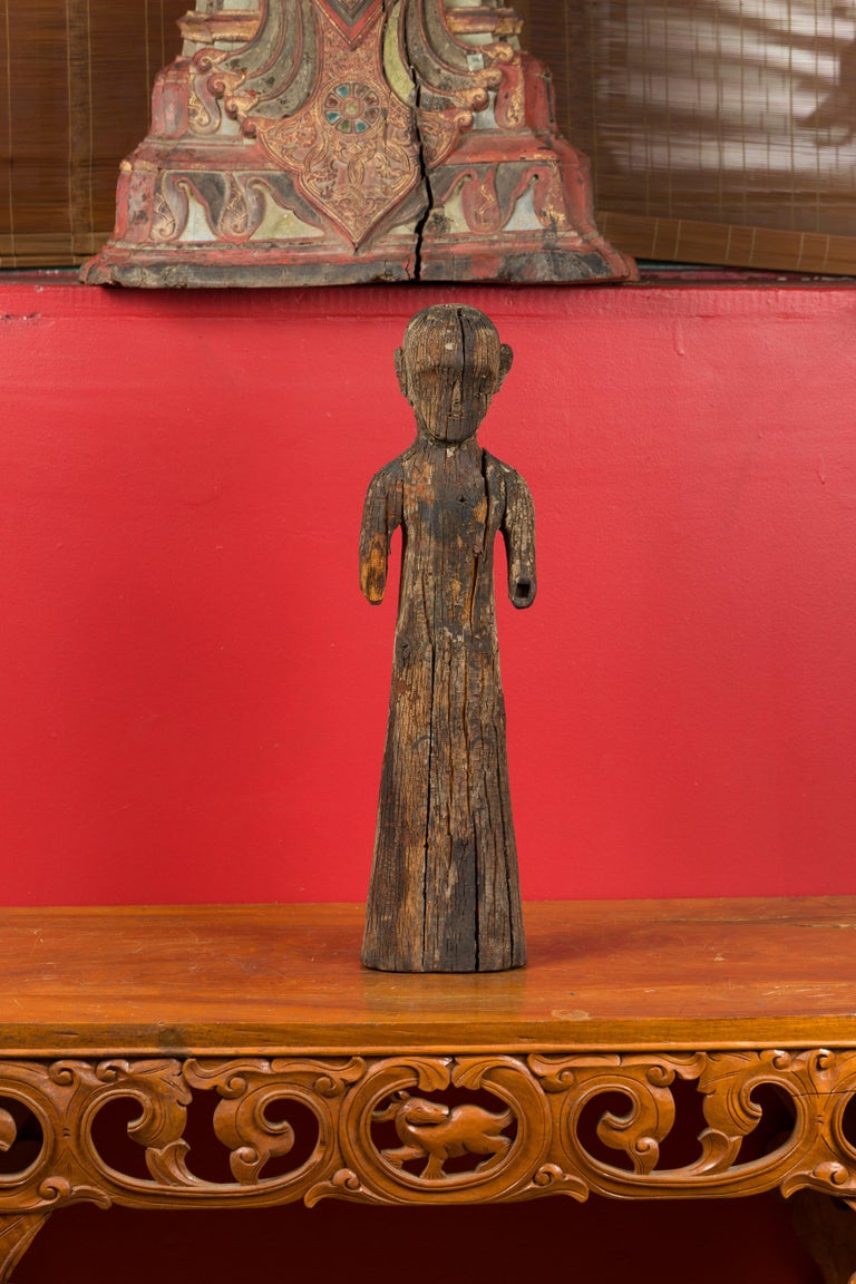 Chinese Han Dynasty Period Carved Wood Tomb Figure of a Priest, circa