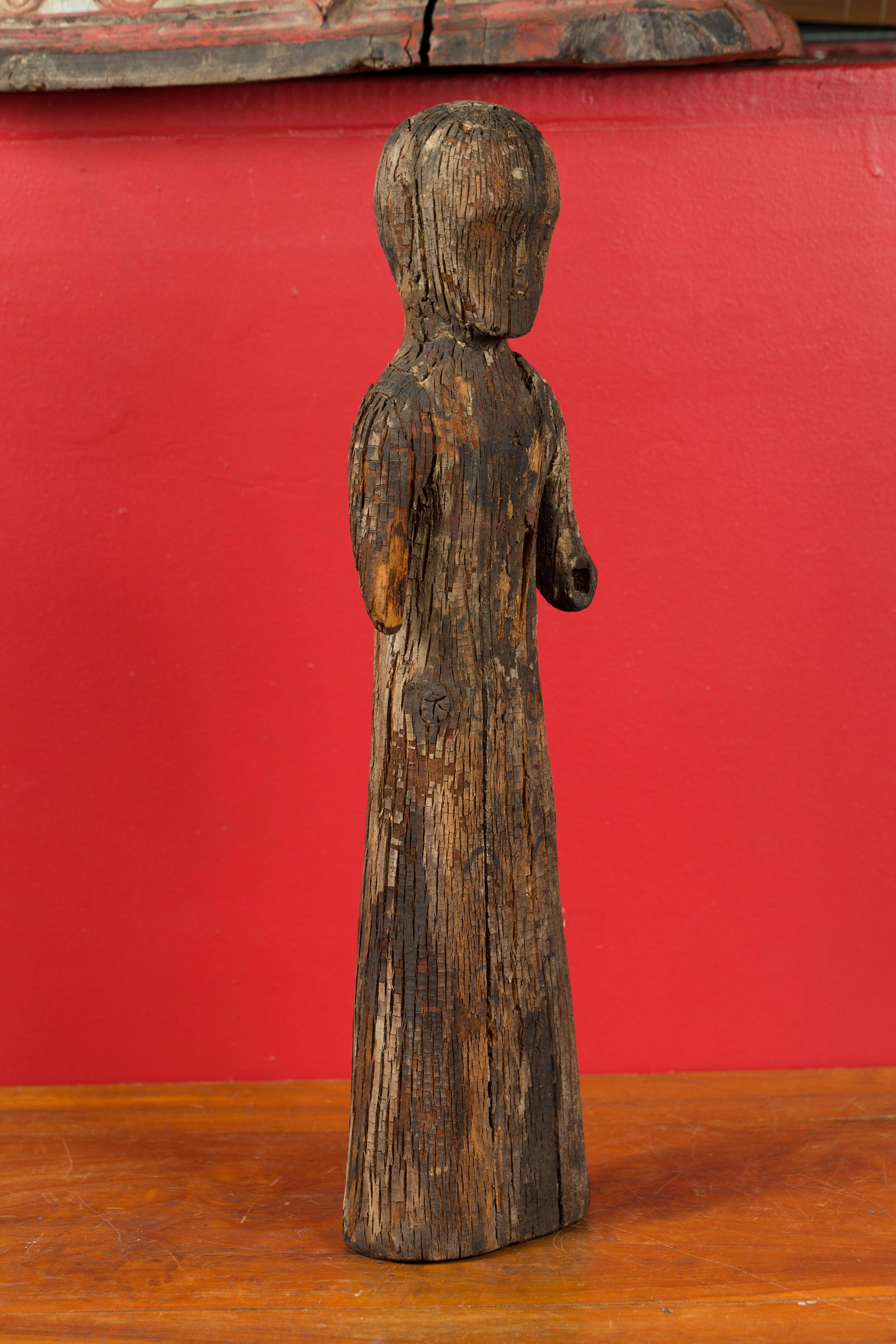 18th Century and Earlier Chinese Han Dynasty Period Carved Wood Tomb Figure of a Priest, circa 200 BC