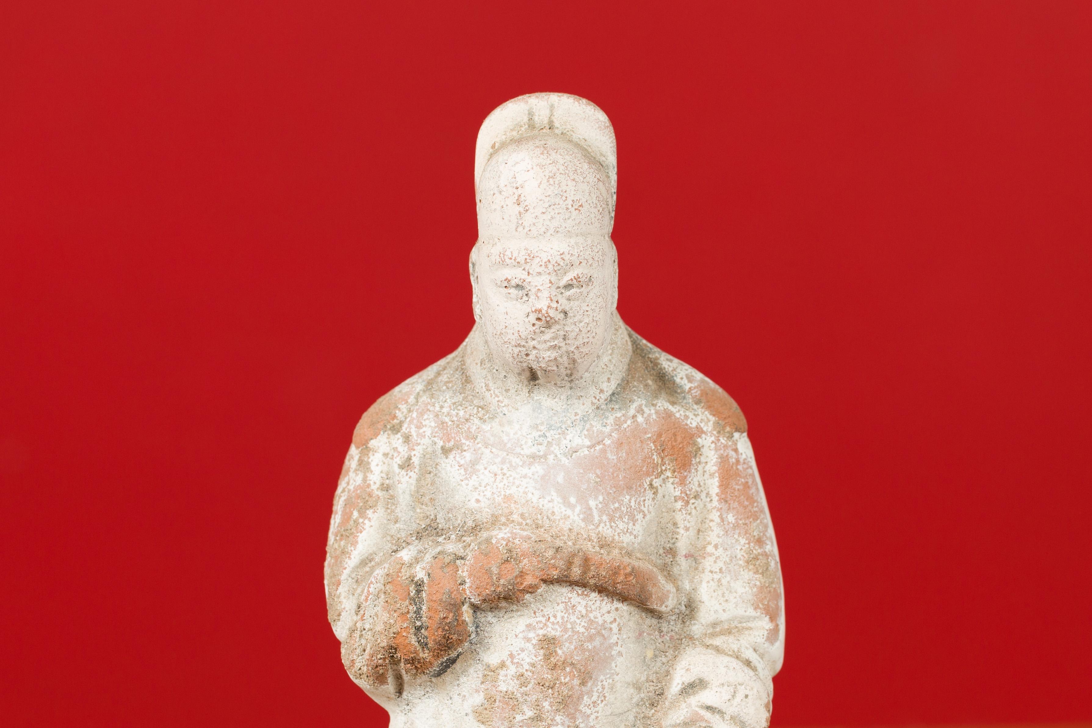 18th Century and Earlier Chinese Han Dynasty Period Terracotta Dignitary Figure with White and Red Paint