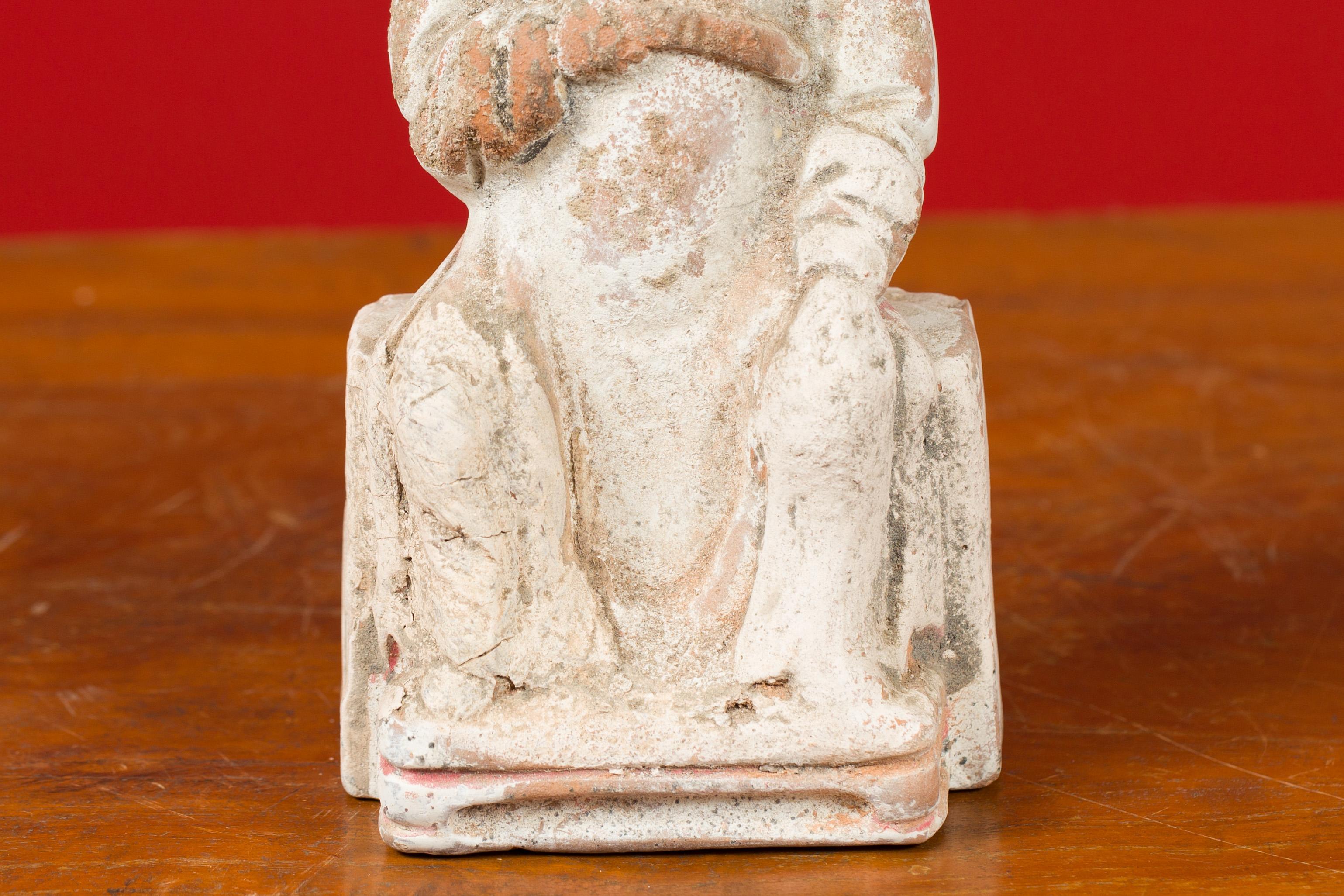 Chinese Han Dynasty Period Terracotta Dignitary Figure with White and Red Paint 1