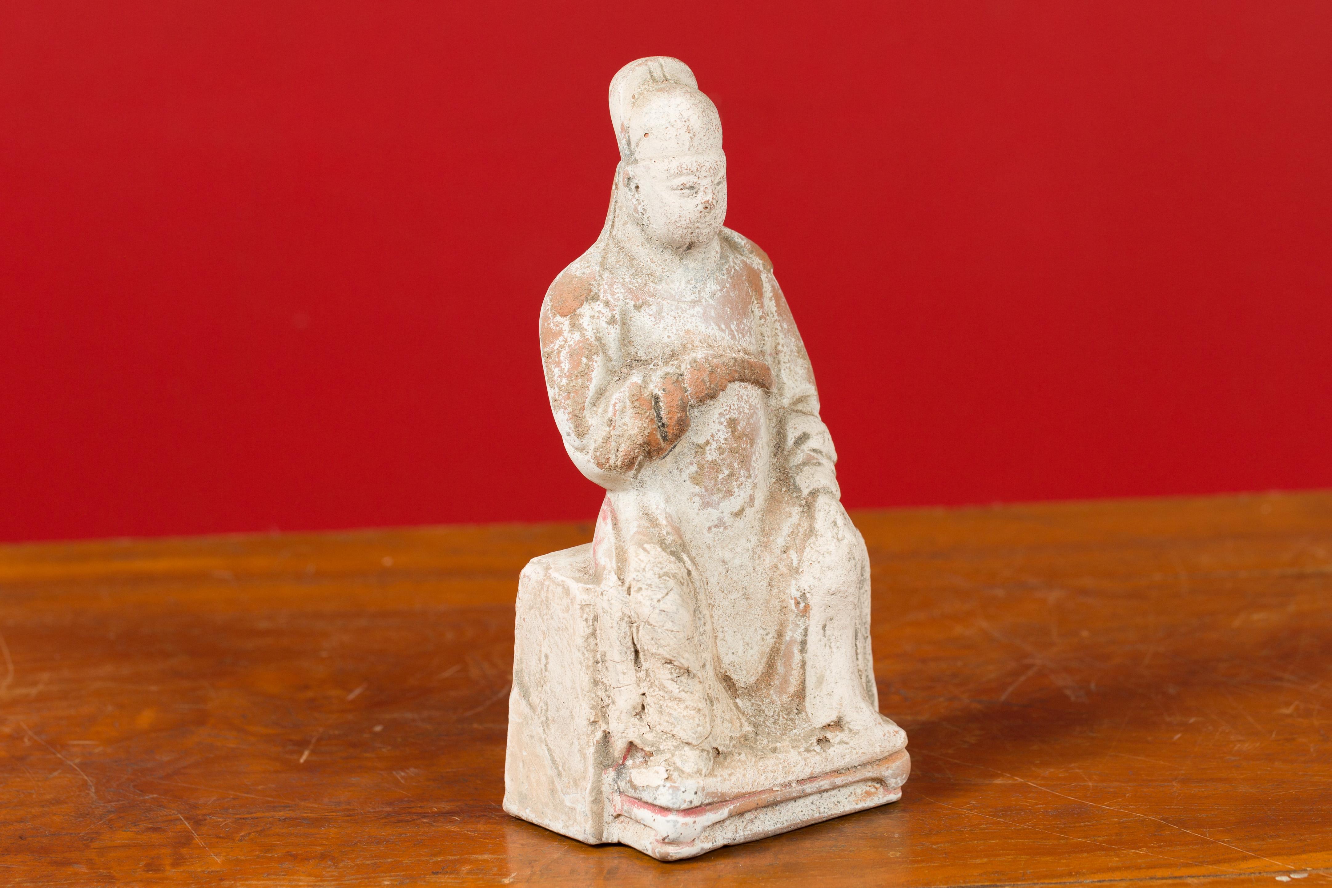 Chinese Han Dynasty Period Terracotta Dignitary Figure with White and Red Paint 2