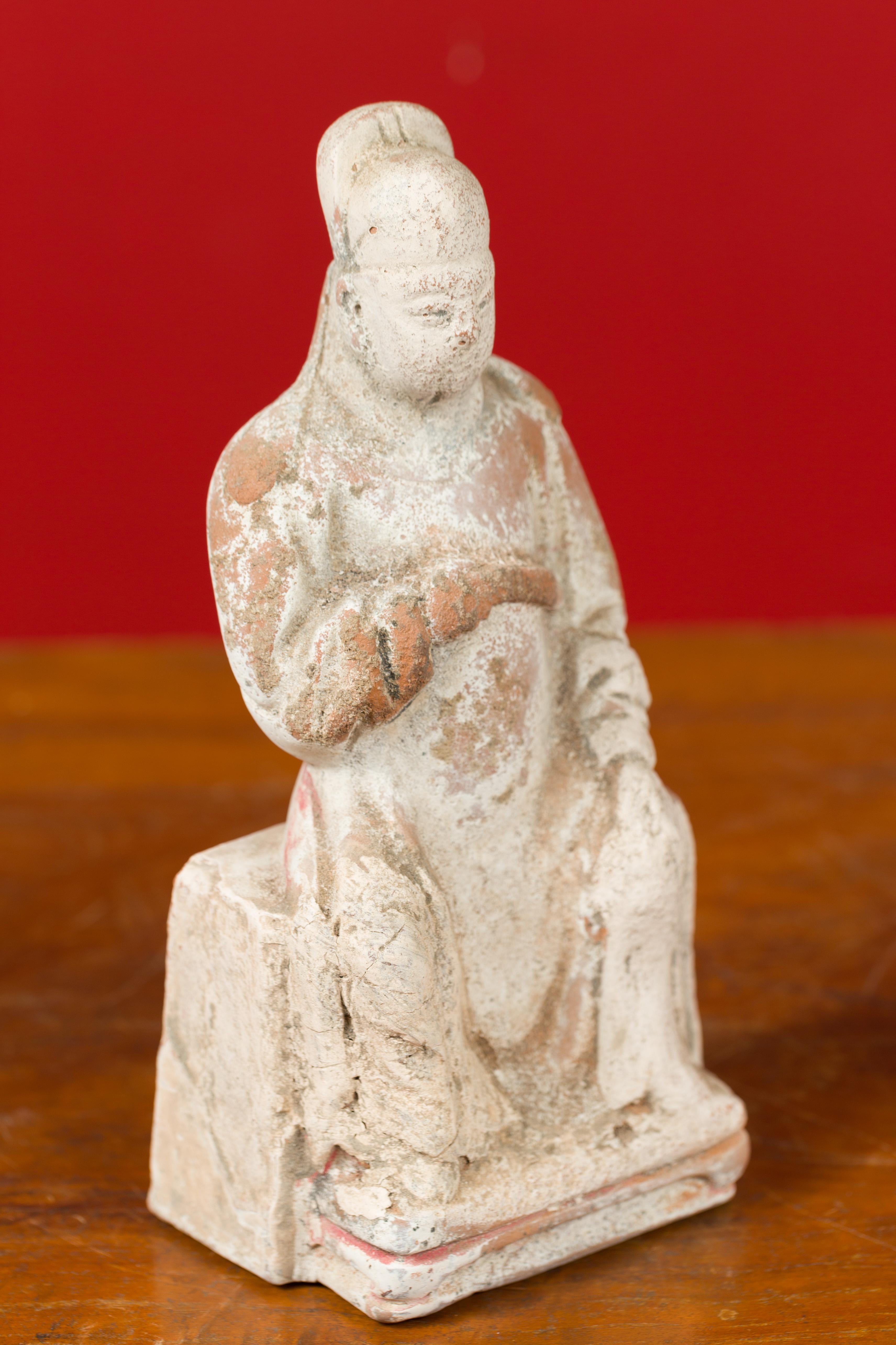 Chinese Han Dynasty Period Terracotta Dignitary Figure with White and Red Paint 3