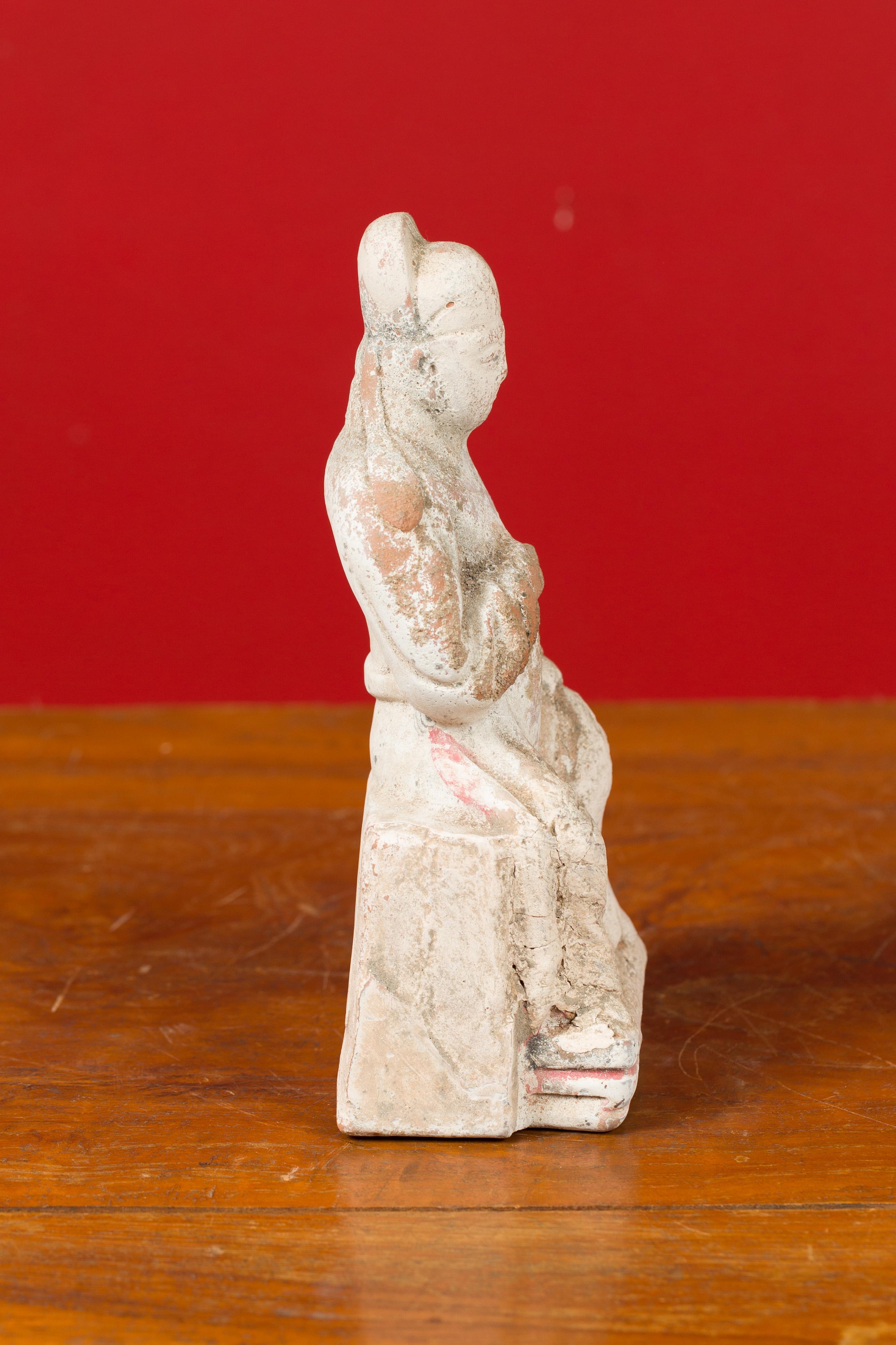 Chinese Han Dynasty Period Terracotta Dignitary Figure with White and Red Paint 4