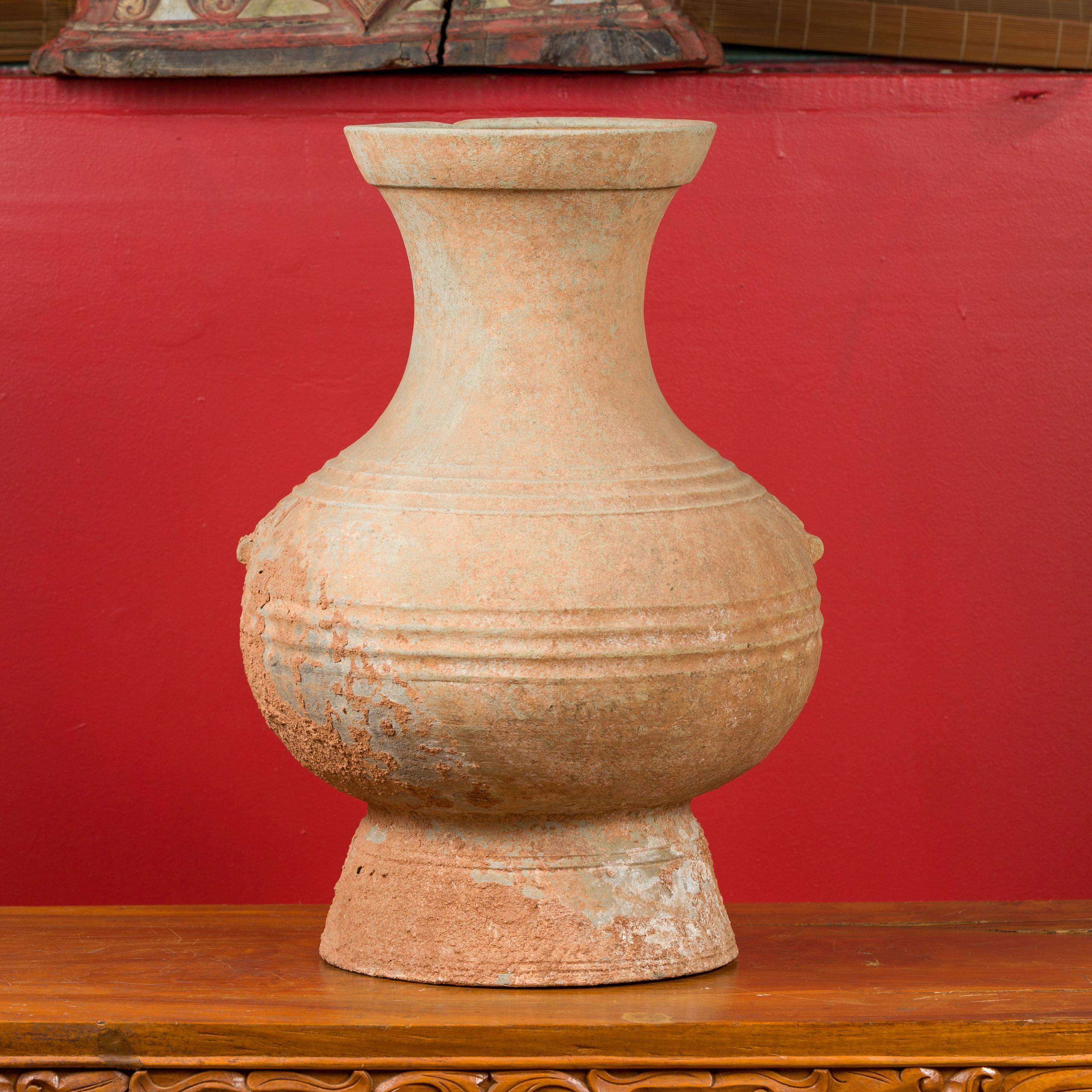 Chinese Han Dynasty Period Unglazed Terracotta Hu Vessel, circa 202 BC-200 AD In Good Condition In Yonkers, NY