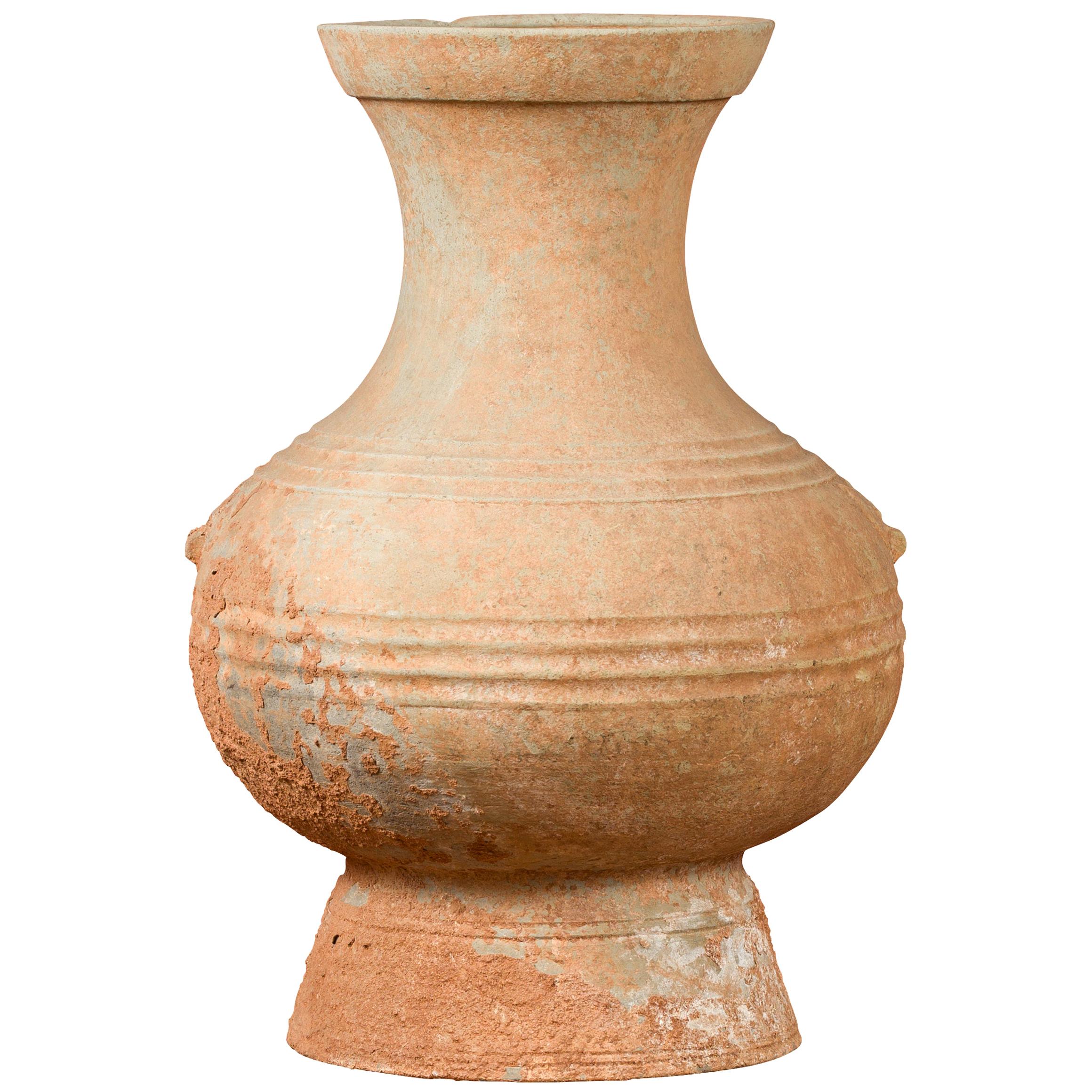 Chinese Han Dynasty Period Unglazed Terracotta Hu Vessel, circa 202 BC-200 AD