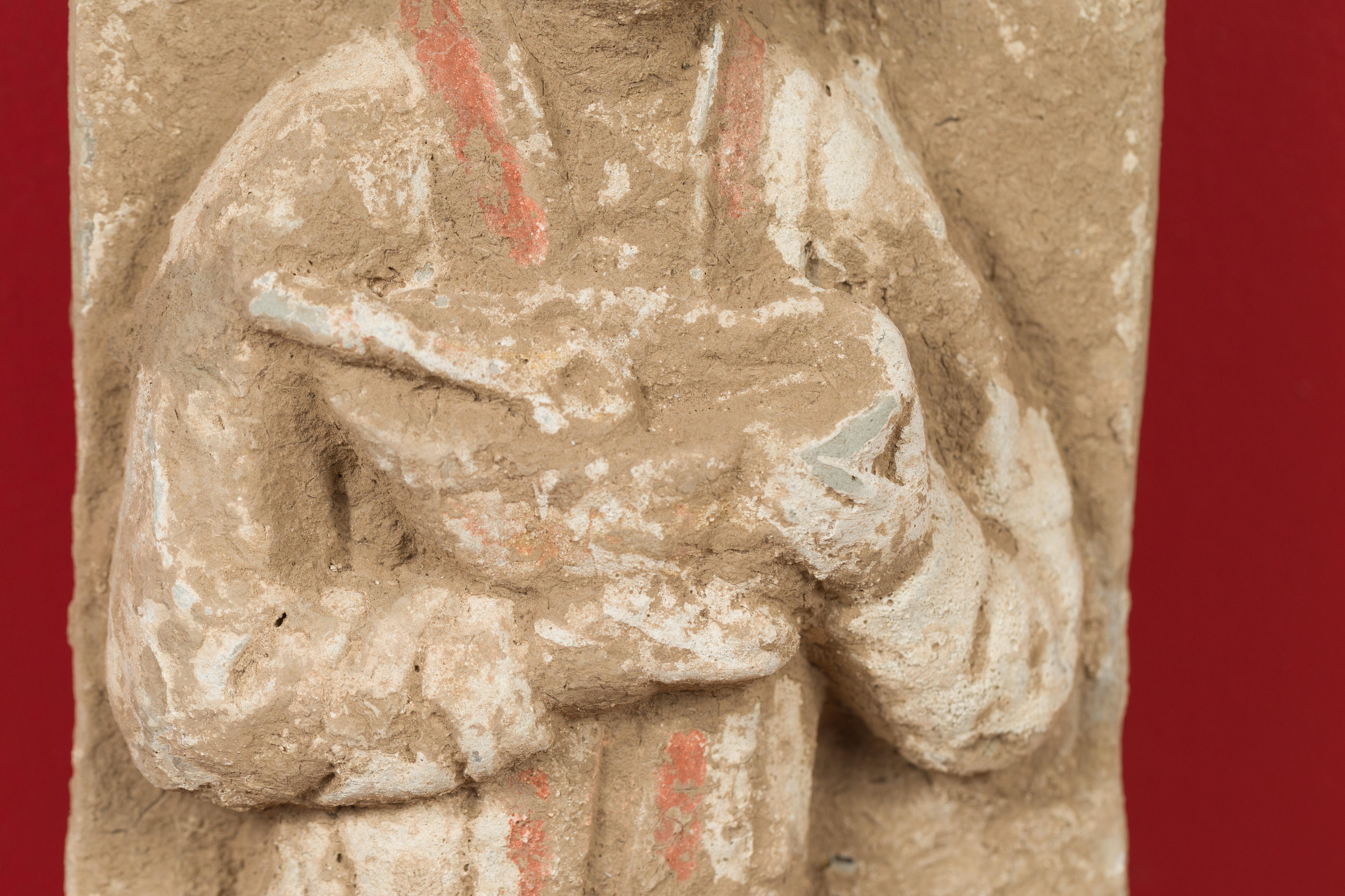 18th Century and Earlier Chinese Han Dynasty Period Wall Plaque Depicting a Woman Carrying a Dish