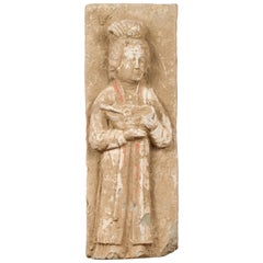Chinese Han Dynasty Period Wall Plaque Depicting a Woman Carrying a Dish