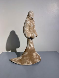 Chinese Han Dynasty Standing Cowled Lady, Gray Pottery, 202 BC - 9 AD, China