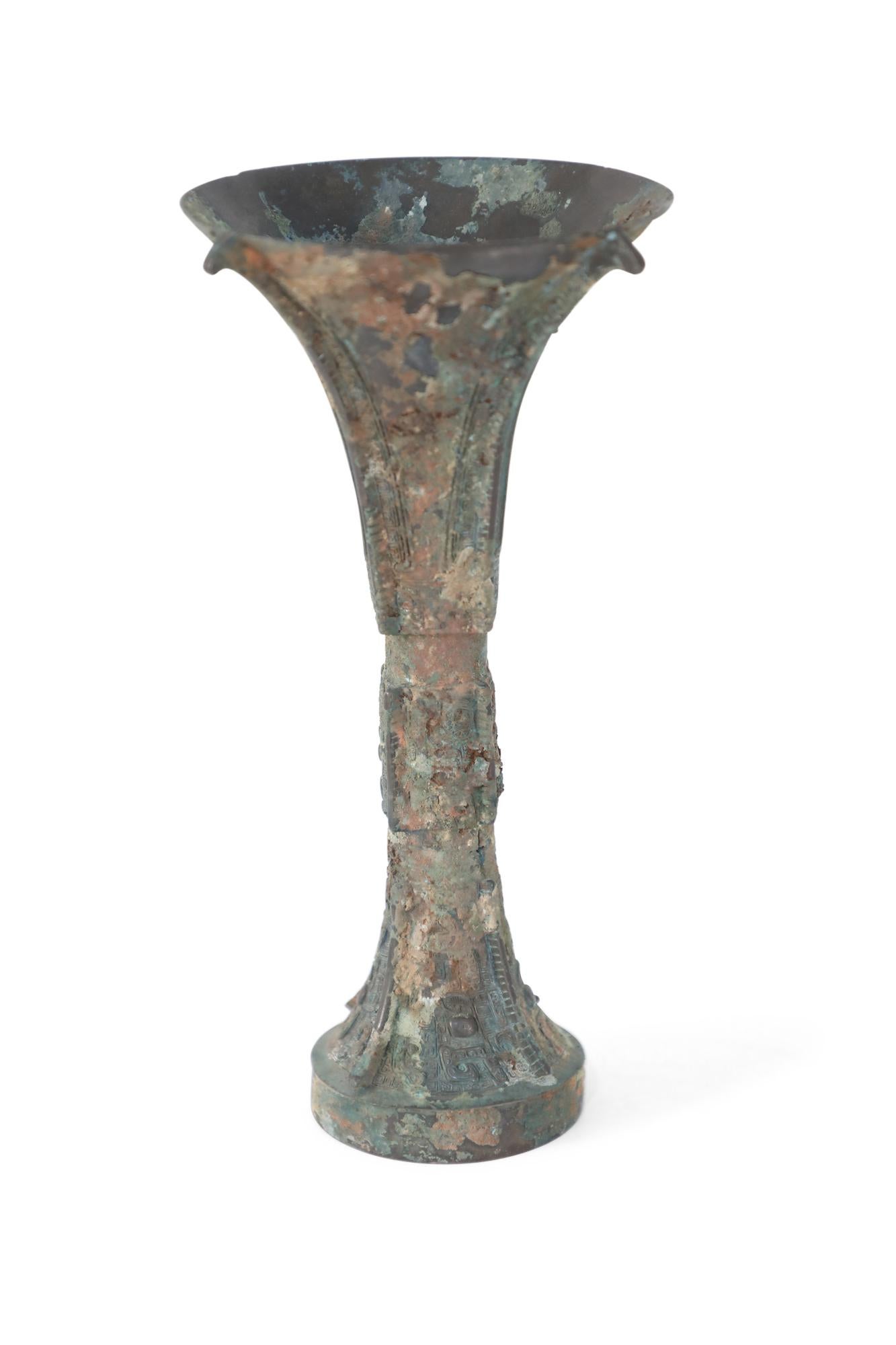 Chinese Export Chinese Han Dynasty Style Patinated Bronze Fluted Wine Goblet For Sale