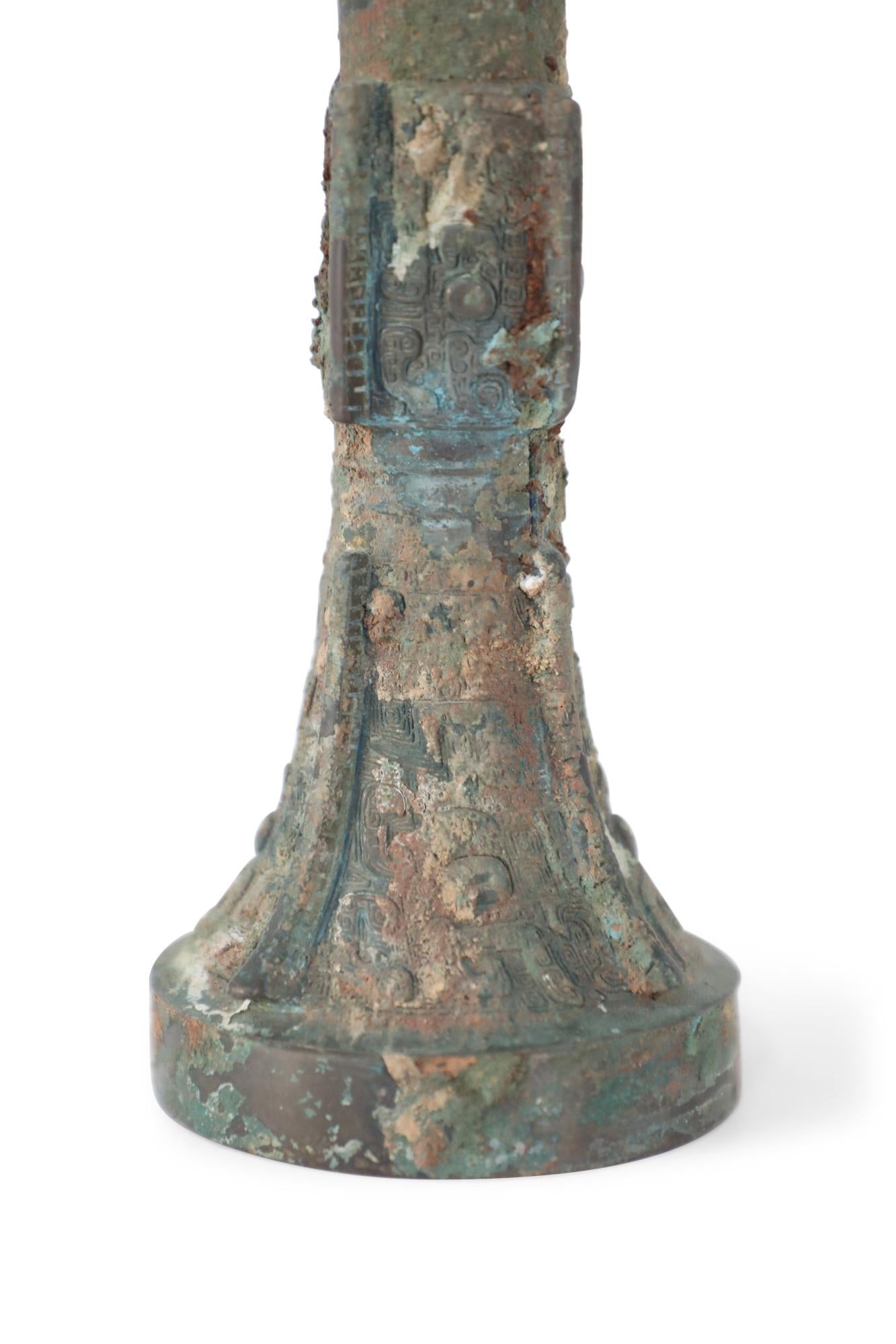 Chinese Han Dynasty Style Patinated Bronze Fluted Wine Goblet For Sale 3