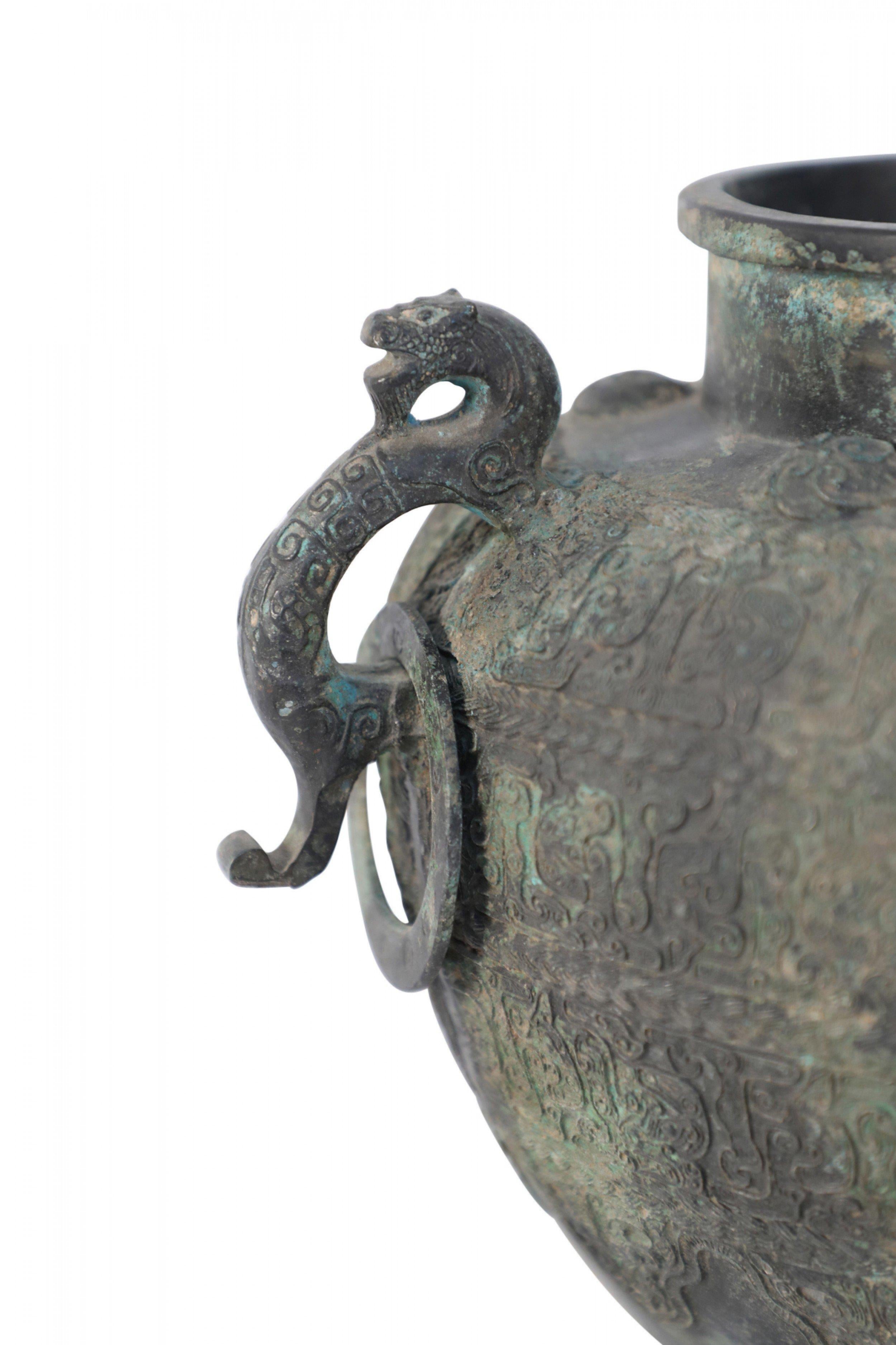 Chinese Han Dynasty-Style Patinated Bronze Handled Pot For Sale 3