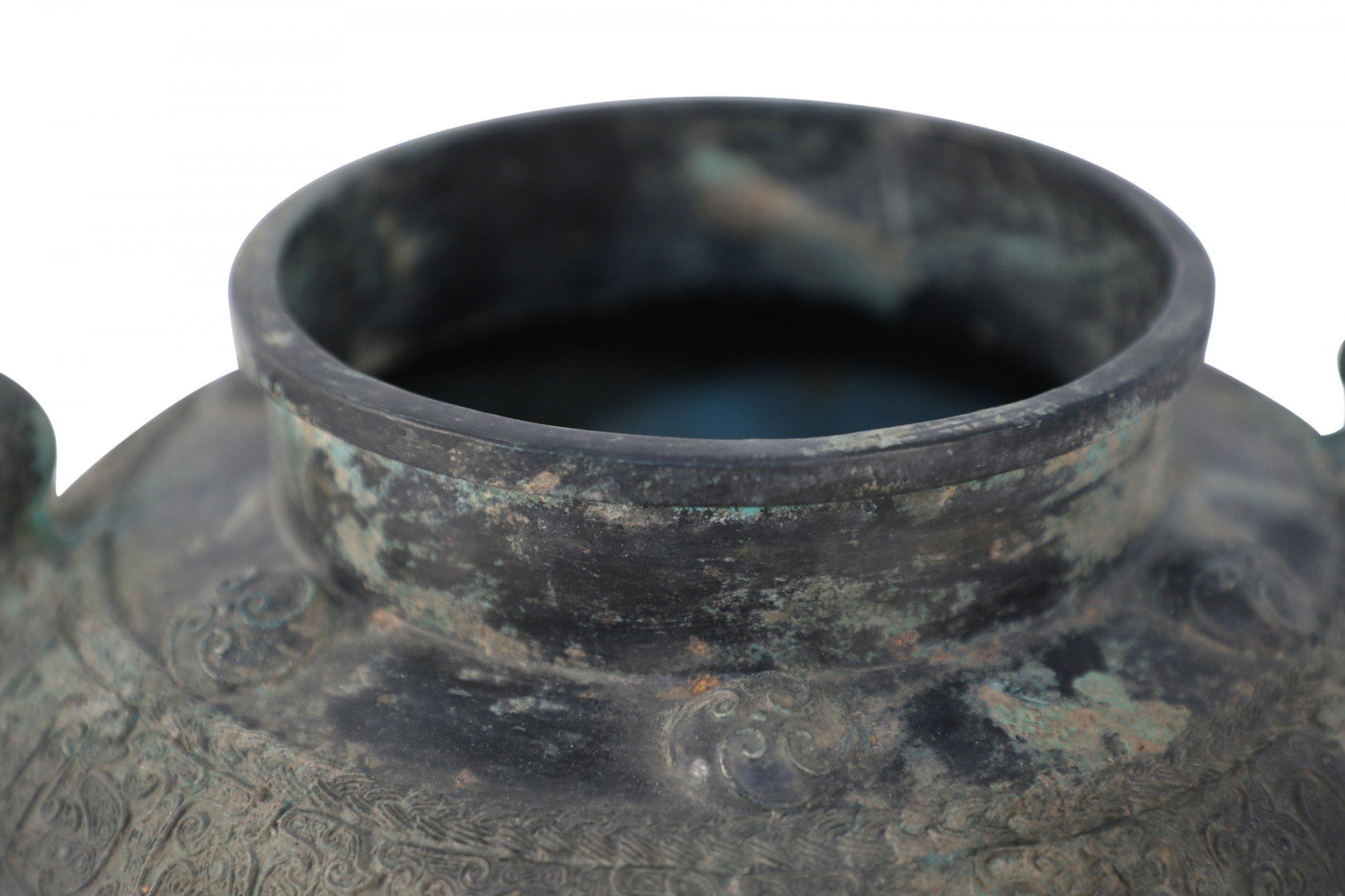 Chinese Han Dynasty-Style Patinated Bronze Handled Pot For Sale 5