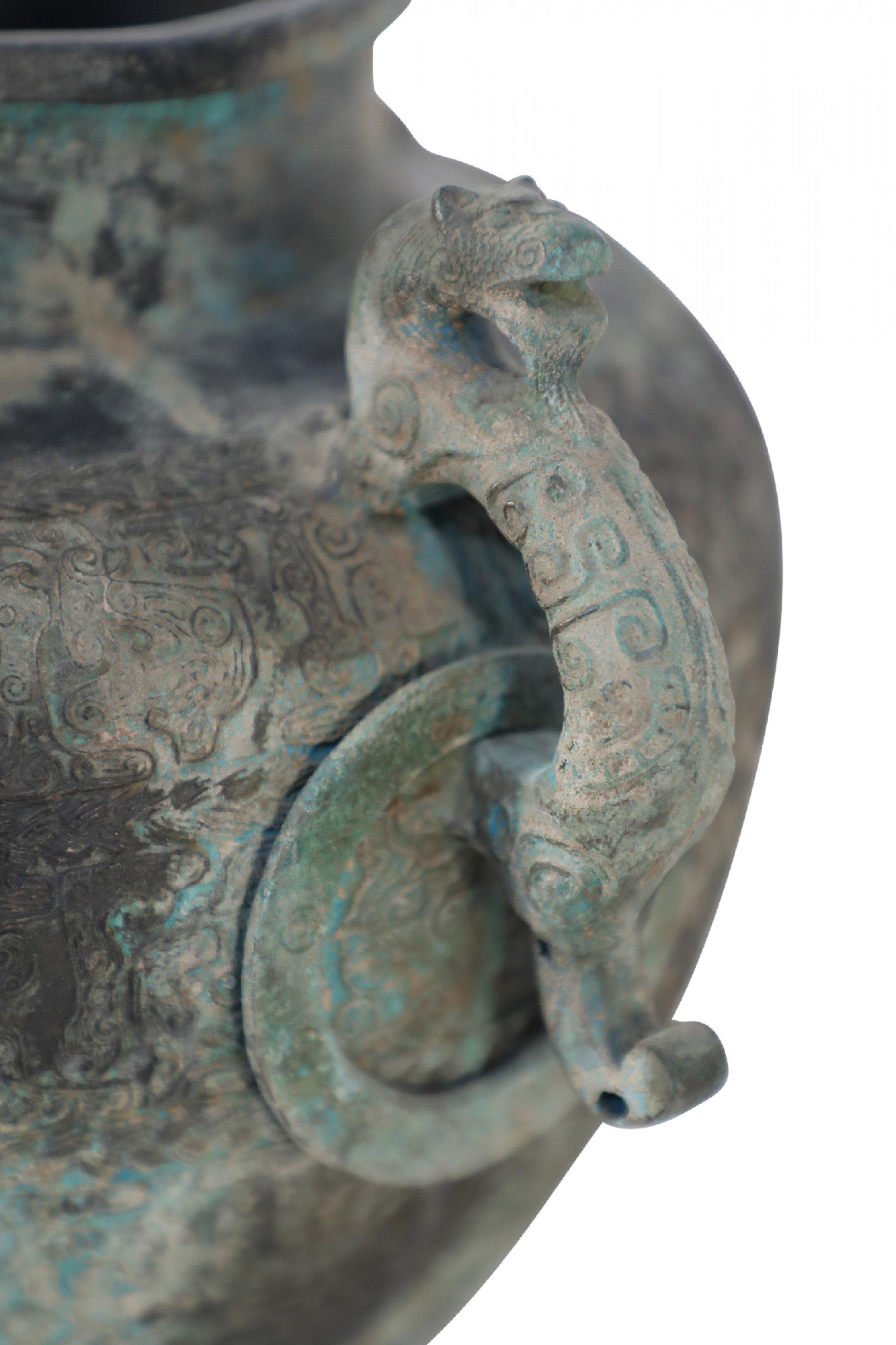 Chinese Han Dynasty-Style Patinated Bronze Handled Pot For Sale 6