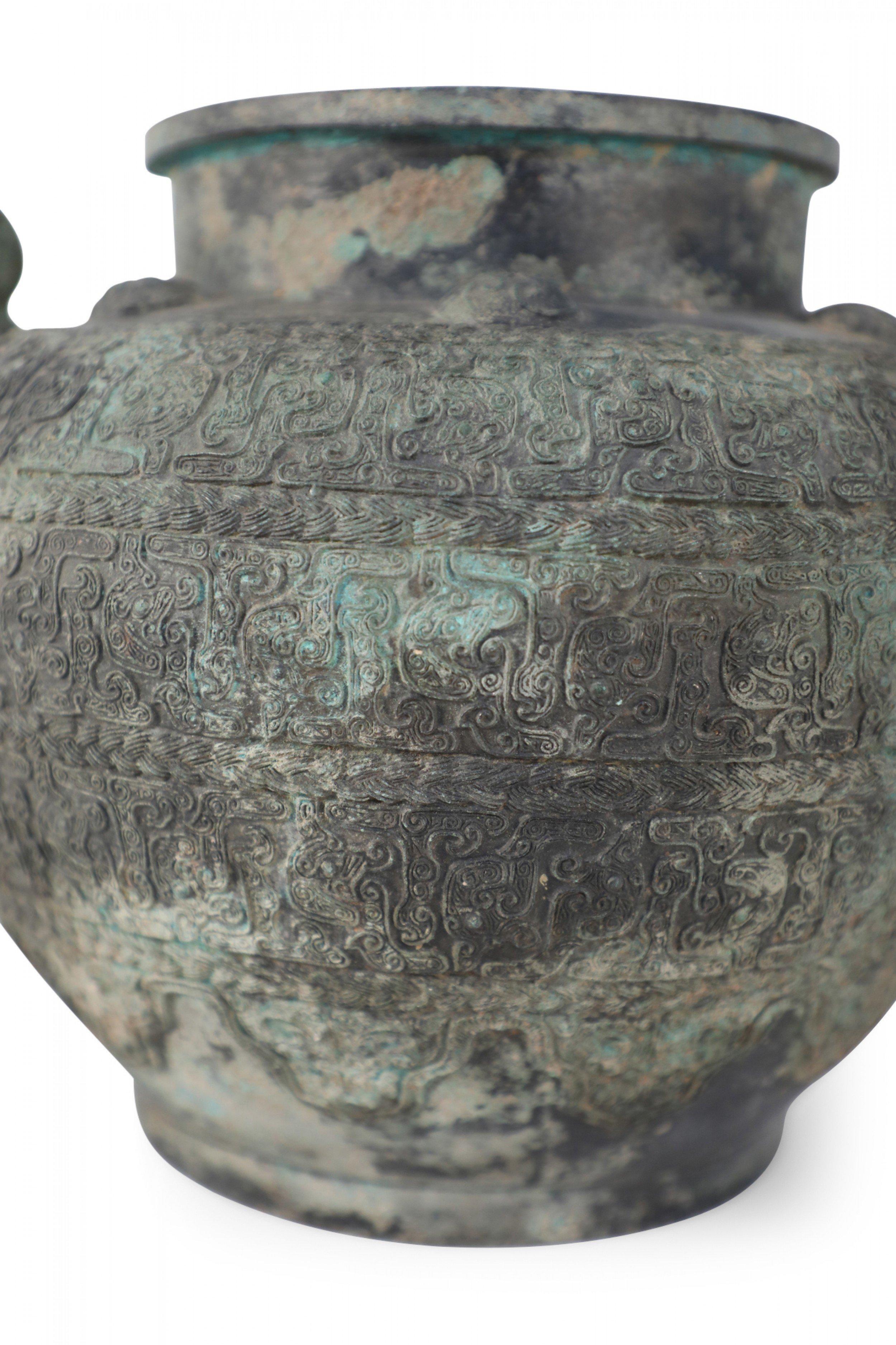 Chinese Han Dynasty-Style Patinated Bronze Handled Pot For Sale 7