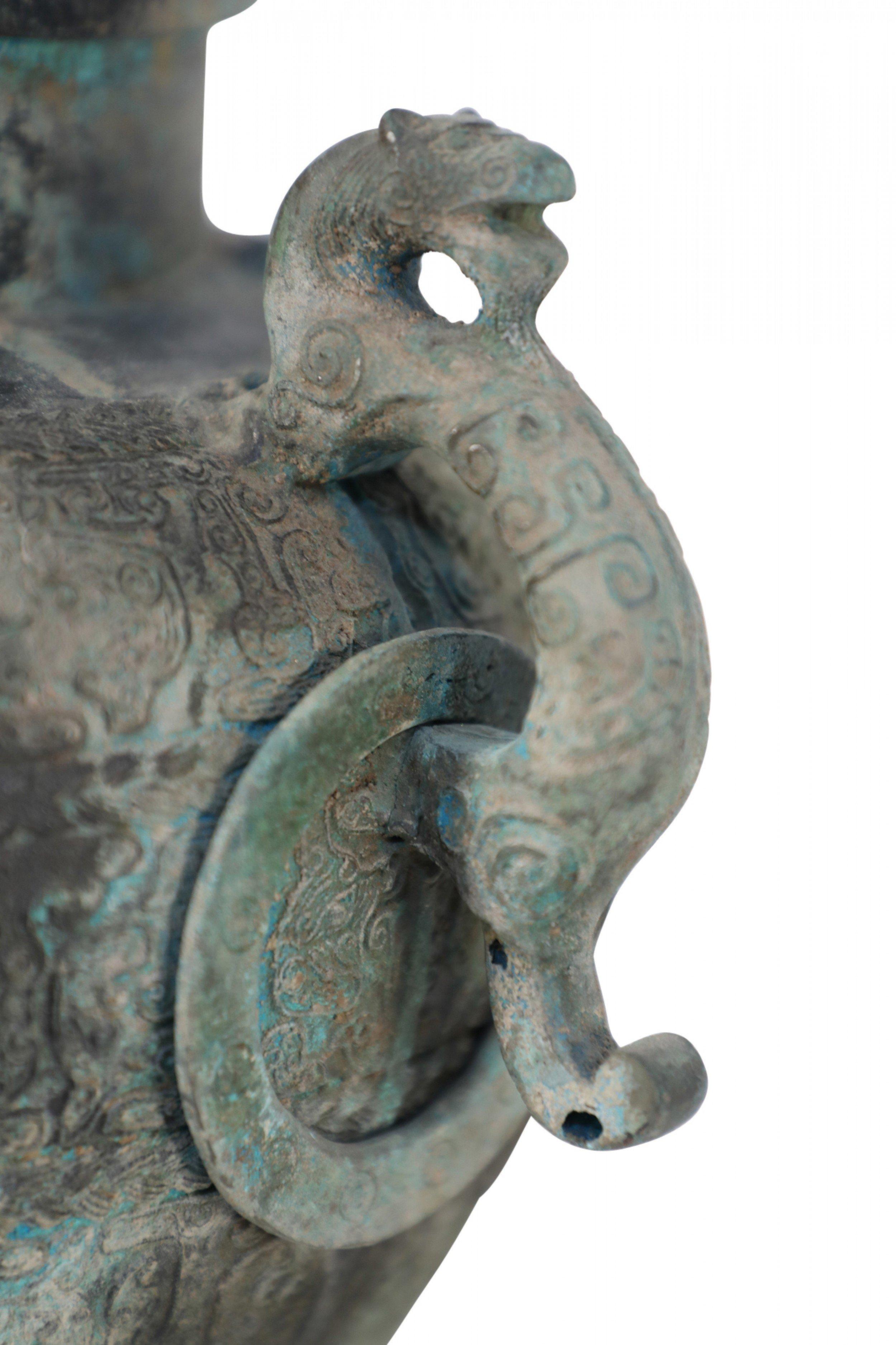 Chinese Han Dynasty-Style Patinated Bronze Handled Pot For Sale 9